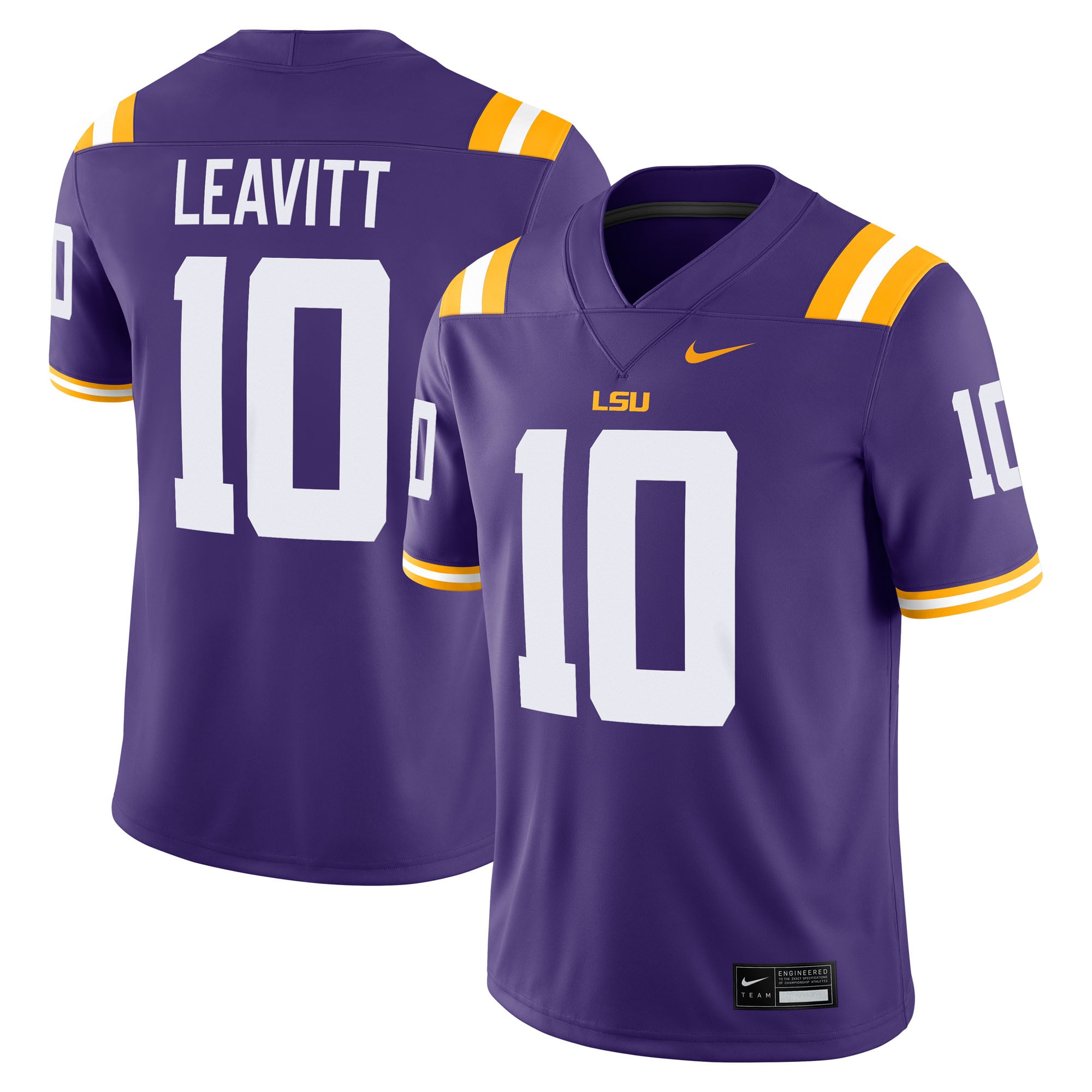 Sam Leavitt LSU Tigers Home Jersey Purple - front and back view