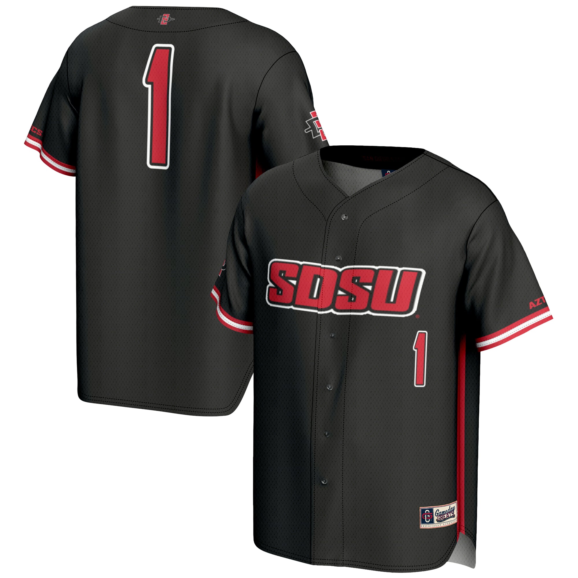 #1 San Diego State Aztecs Lightweight Baseball Fashion Jersey Black - front and back view