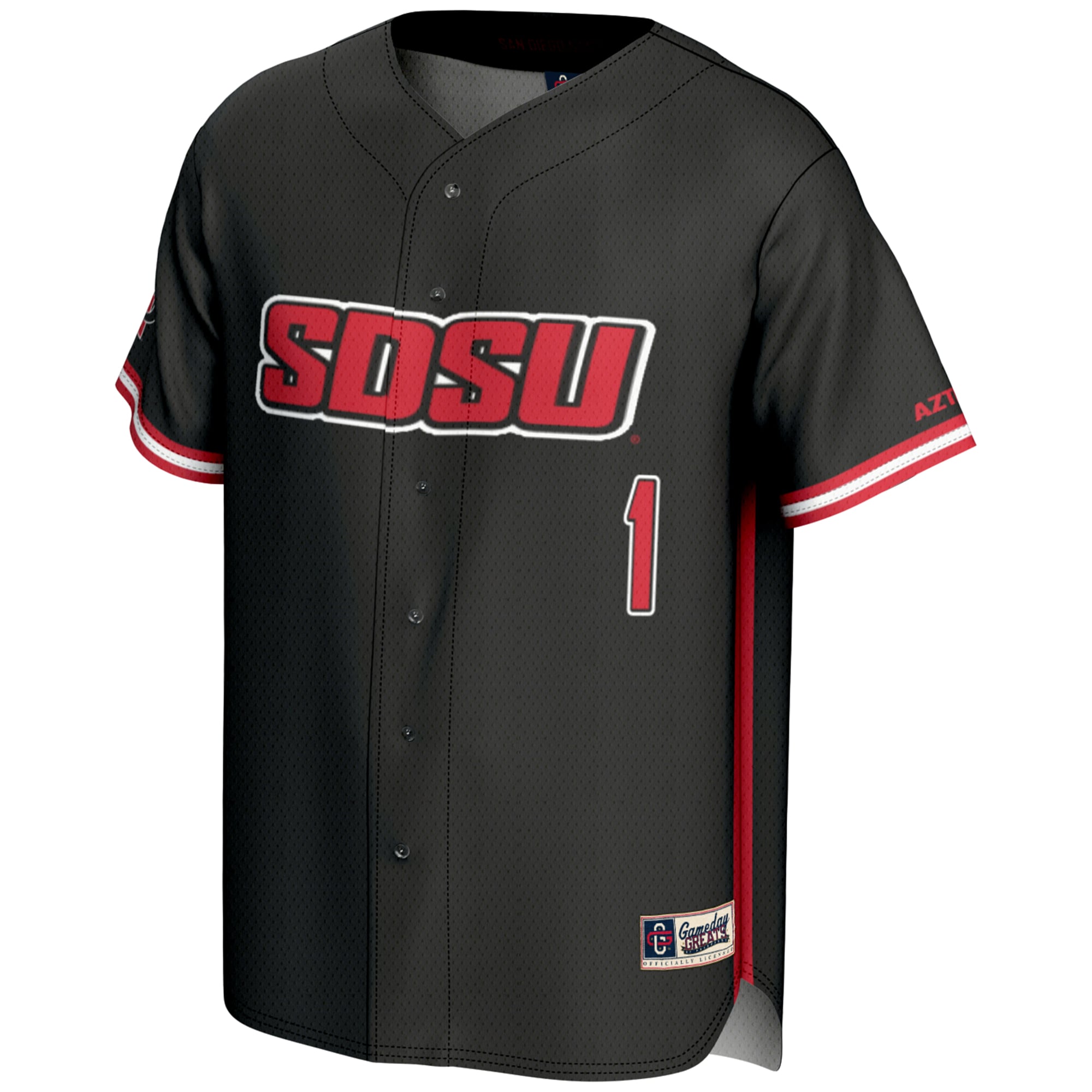 #1 San Diego State Aztecs Lightweight Baseball Fashion Jersey Black - front view