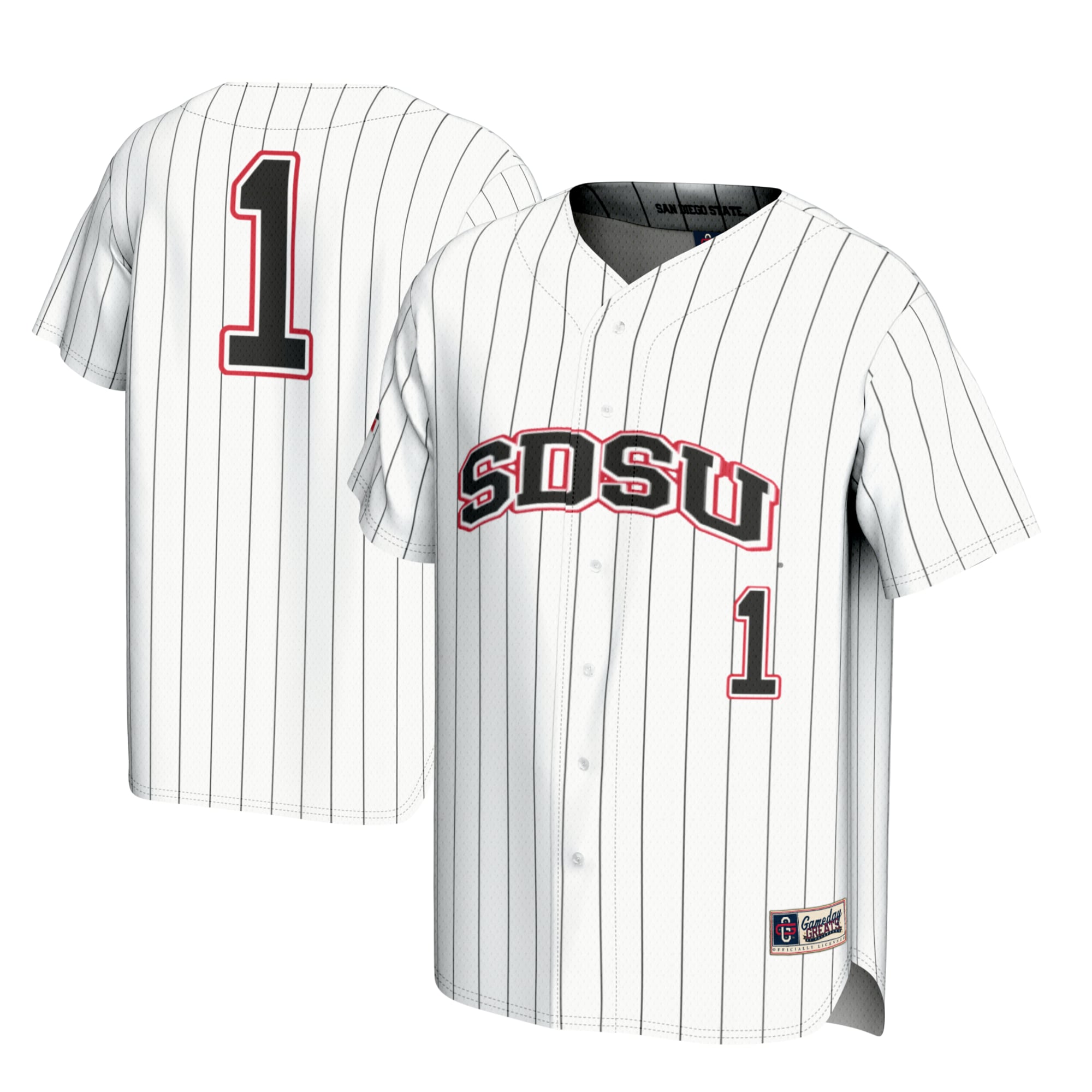 #1 San Diego State Aztecs Lightweight Baseball Fashion Jersey White - front and back view