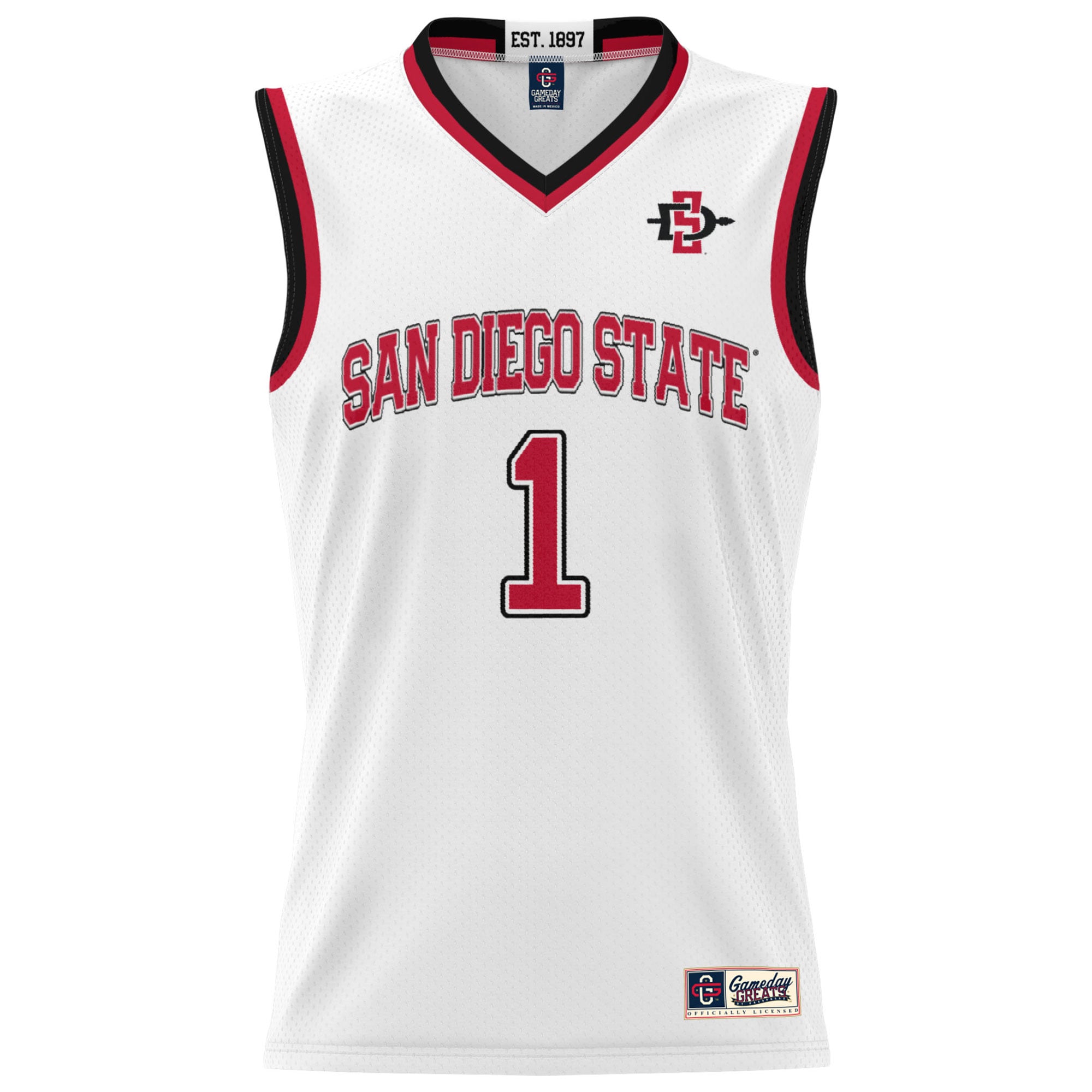 #1 San Diego State Aztecs Youth Lightweight Basketball Fashion Jersey White - front view