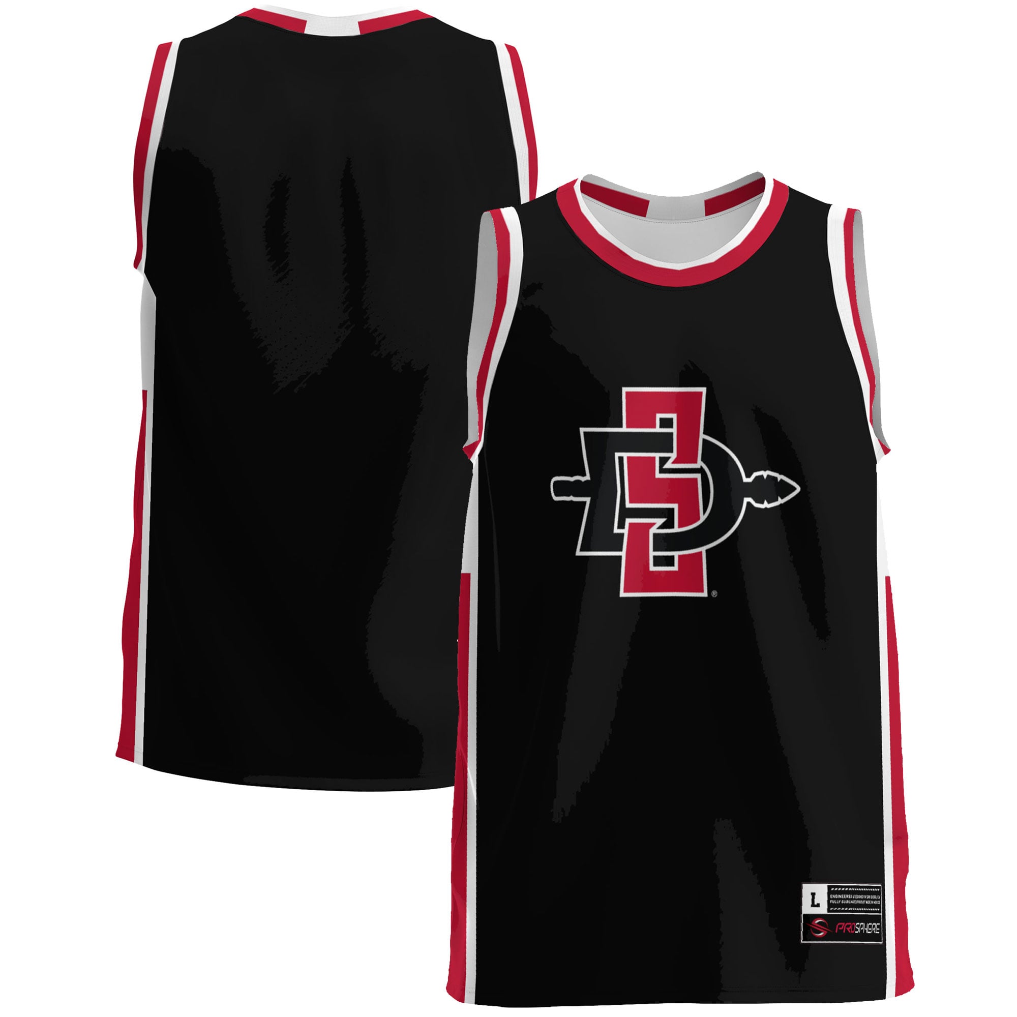 San Diego State Aztecs Lightweight Basketball Jersey Black - front and back view