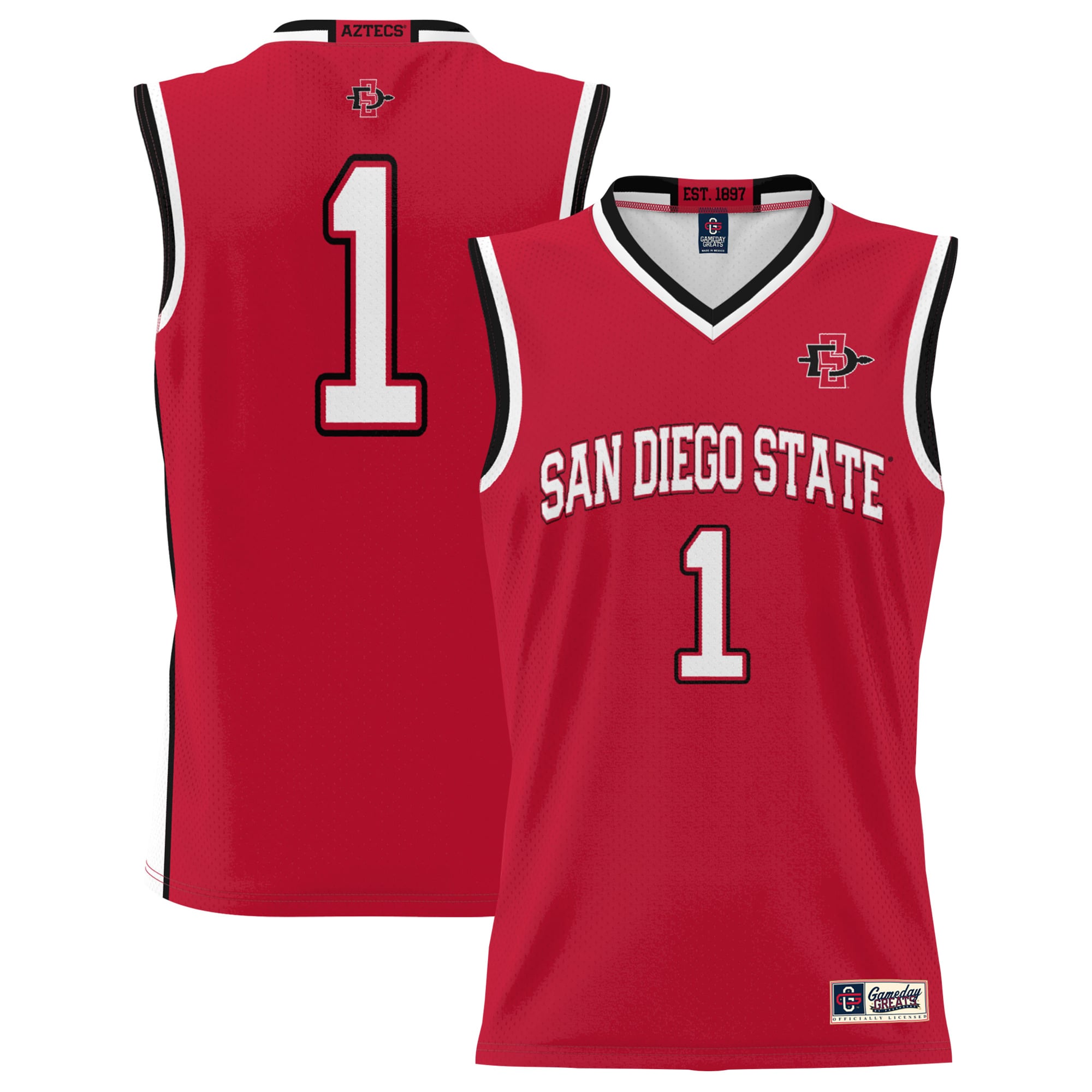 #1 San Diego State Aztecs Lightweight Basketball Jersey Scarlet - front and back view