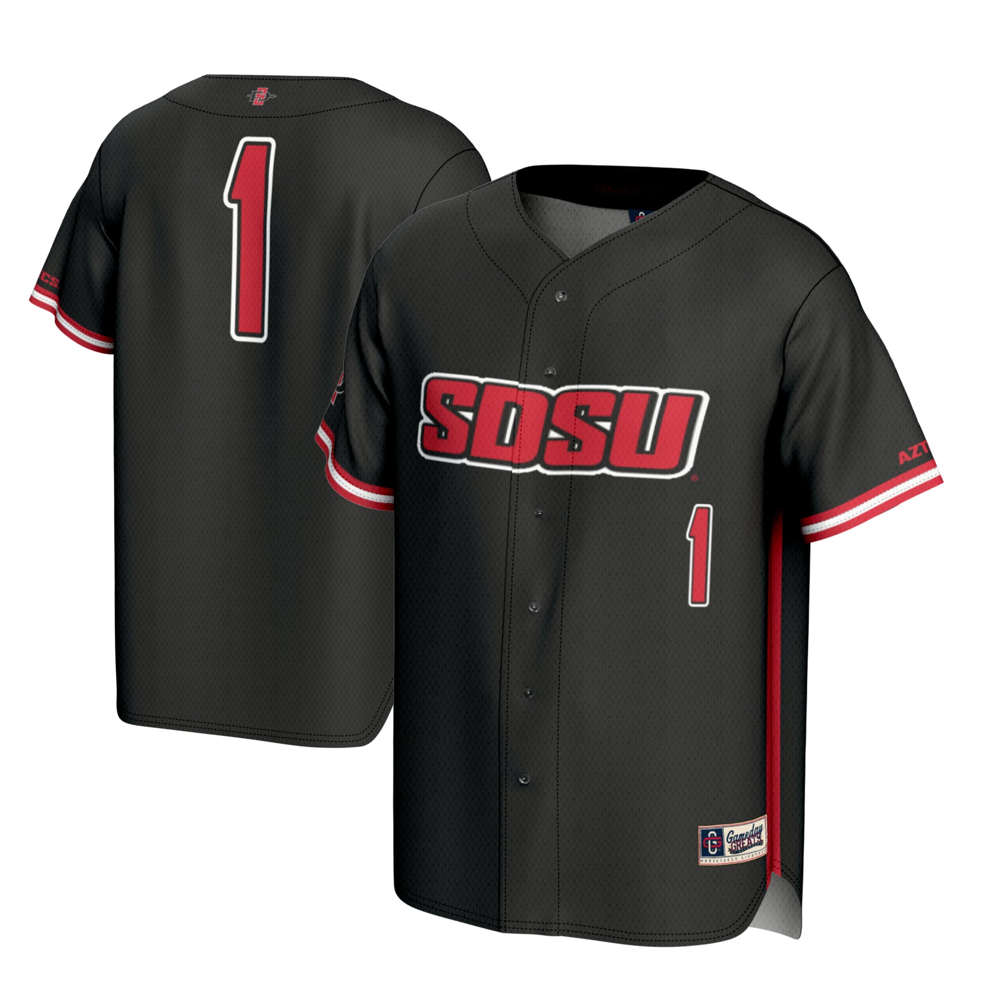 #1 San Diego State Aztecs Youth Lightweight Baseball Fashion Jersey Black - front and back view