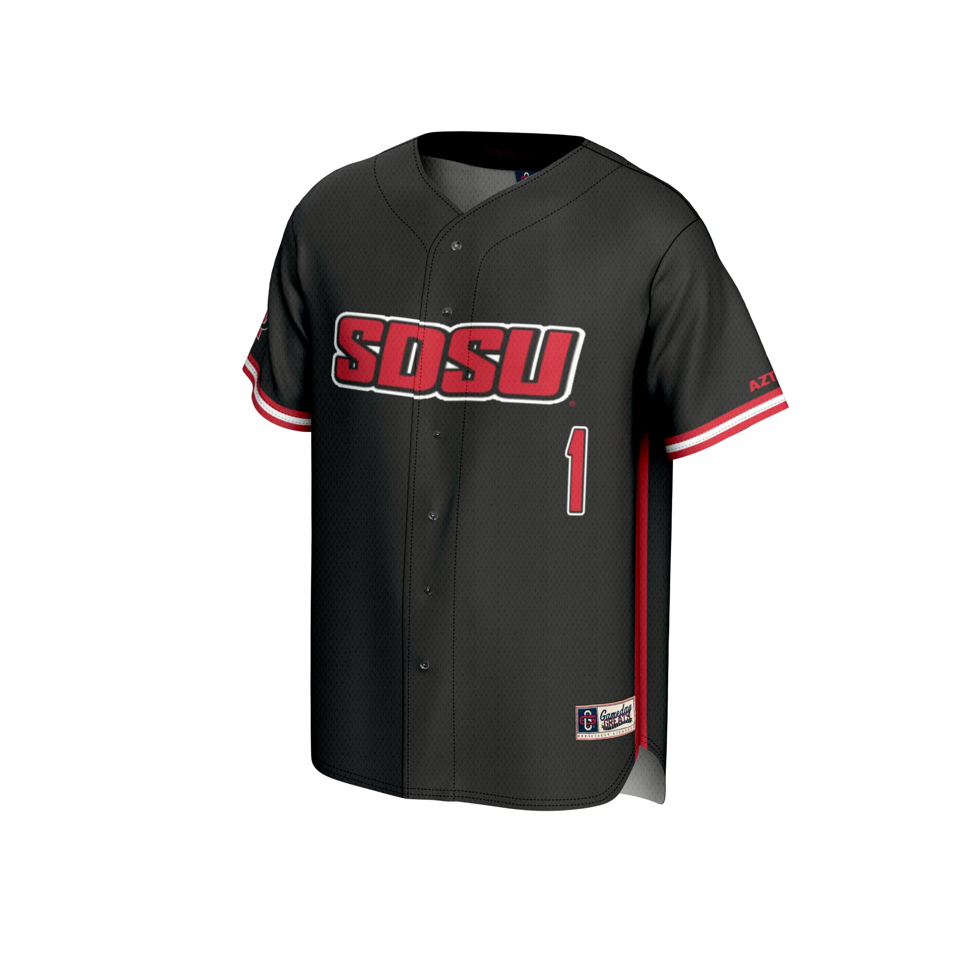 #1 San Diego State Aztecs Youth Lightweight Baseball Fashion Jersey Black - front view