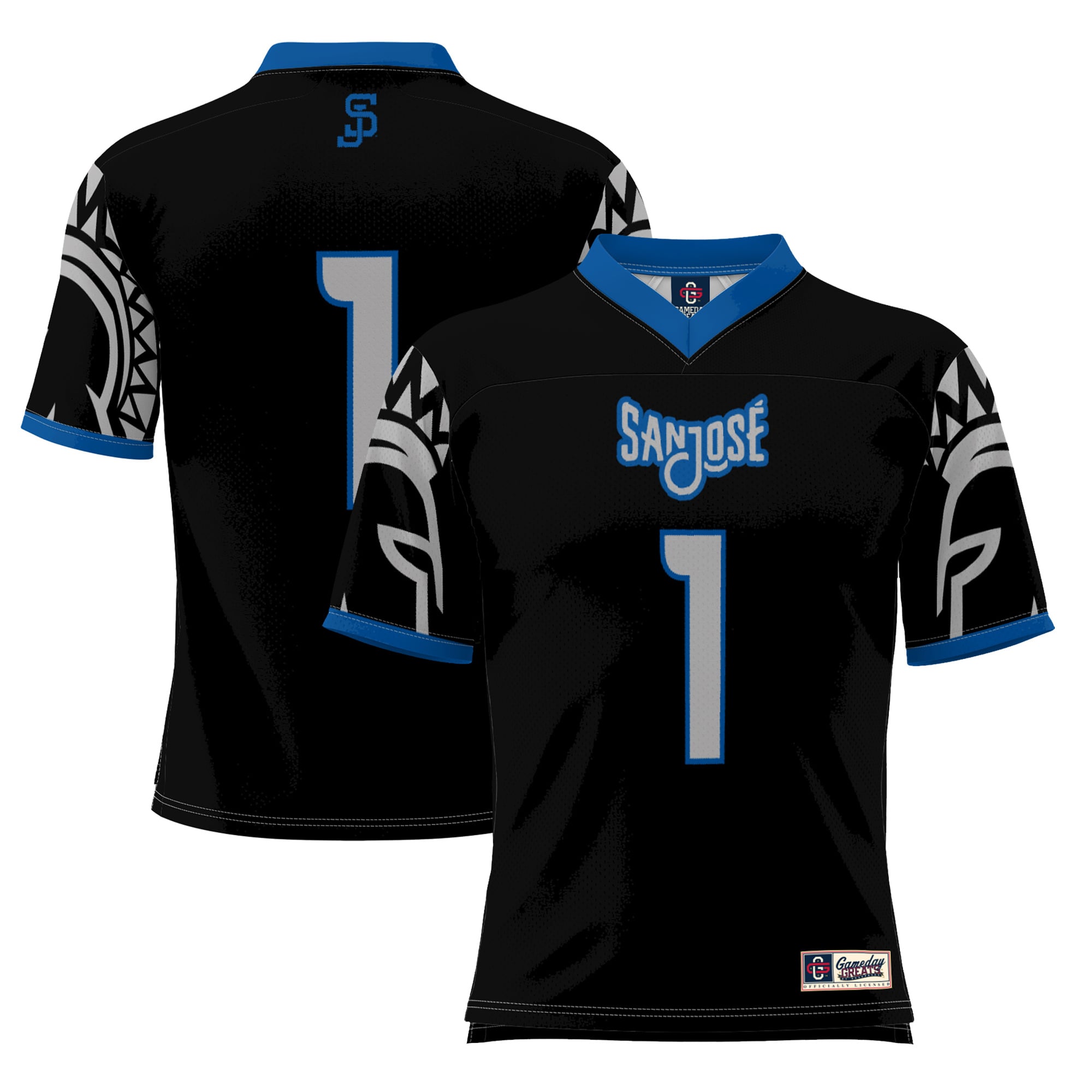 #1 San Jose State Spartans Football Jersey Black - front and back view