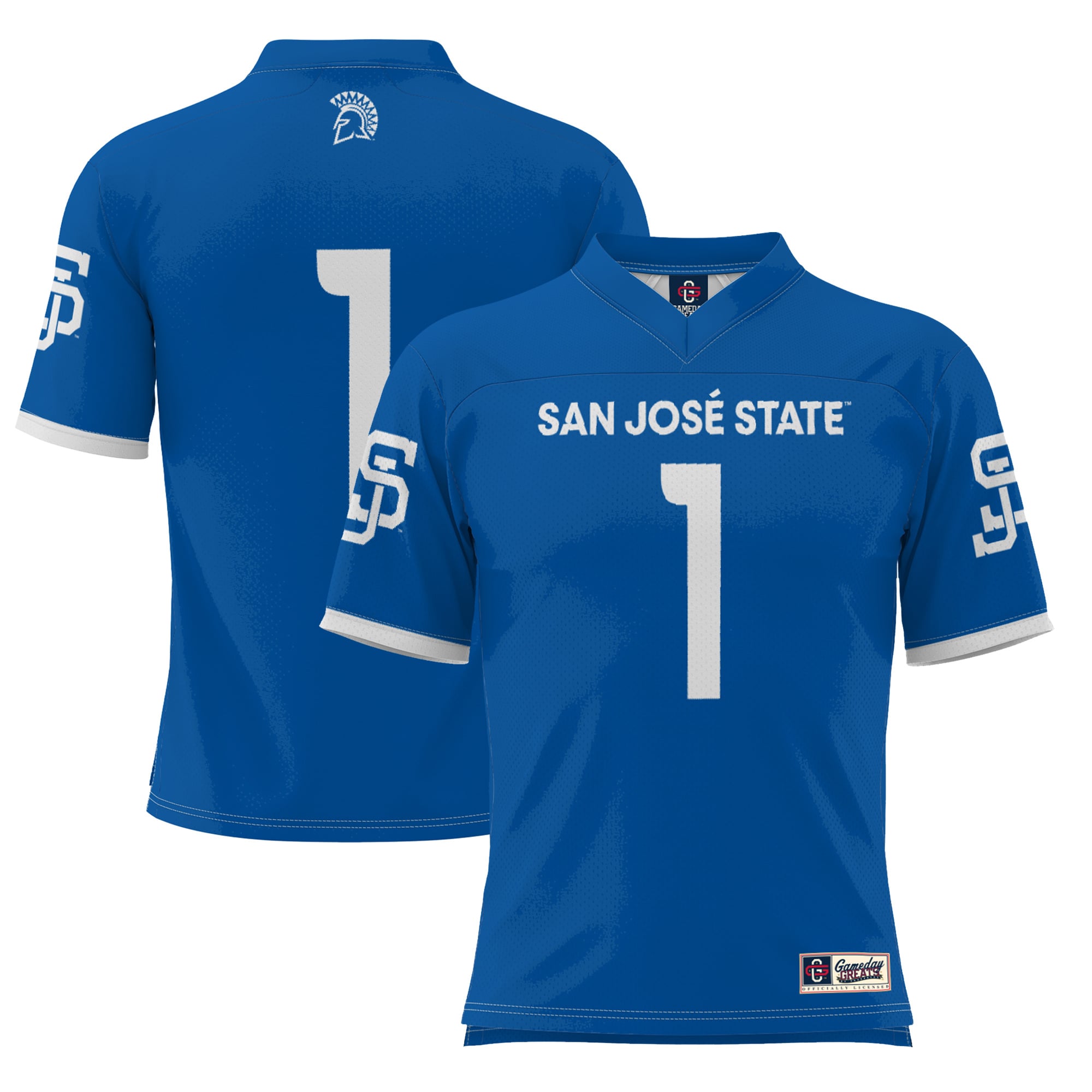#1 San Jose State Spartans Football Jersey Royal - front and back view