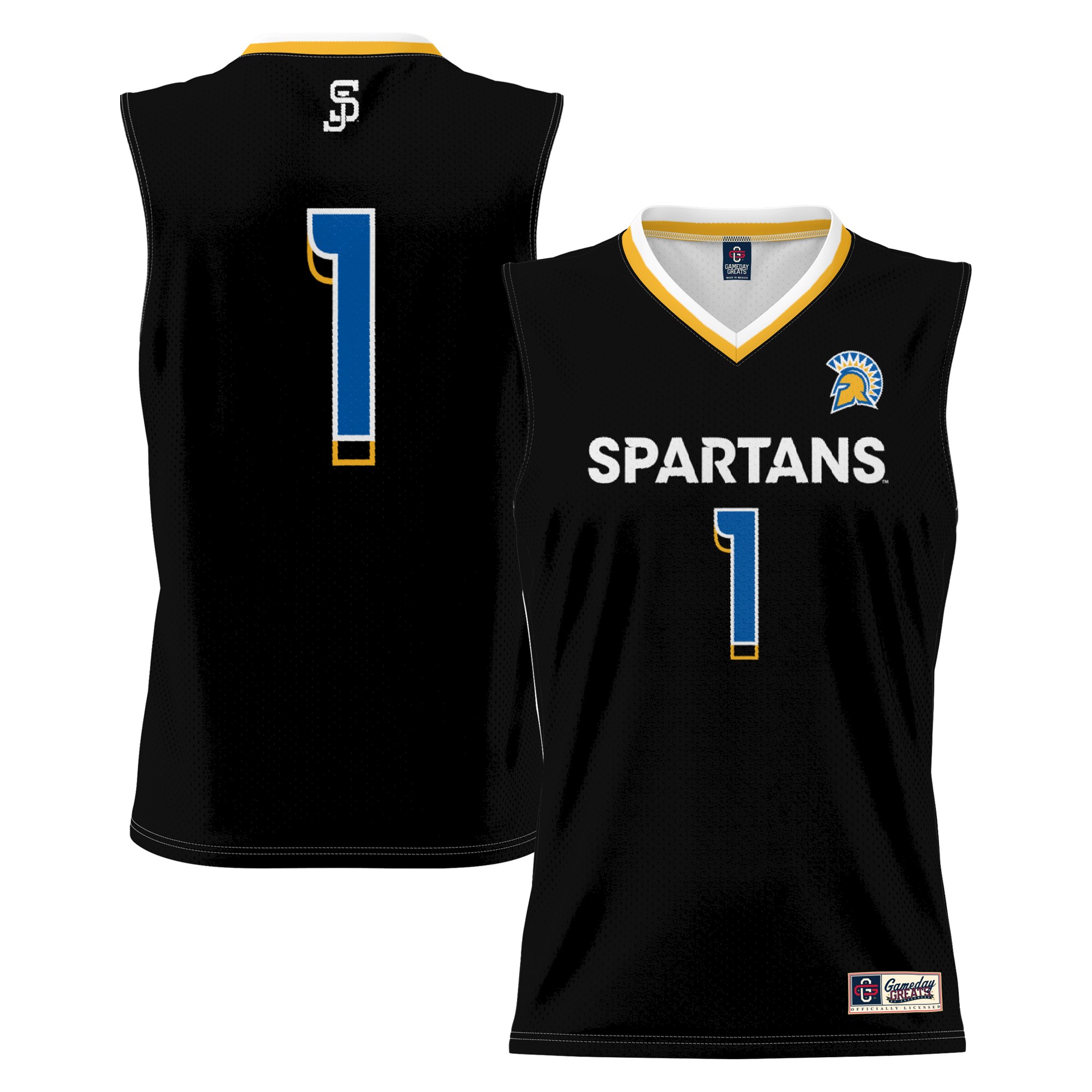 #1 San Jose State Spartans Lightweight Basketball Jersey Black - front and back view