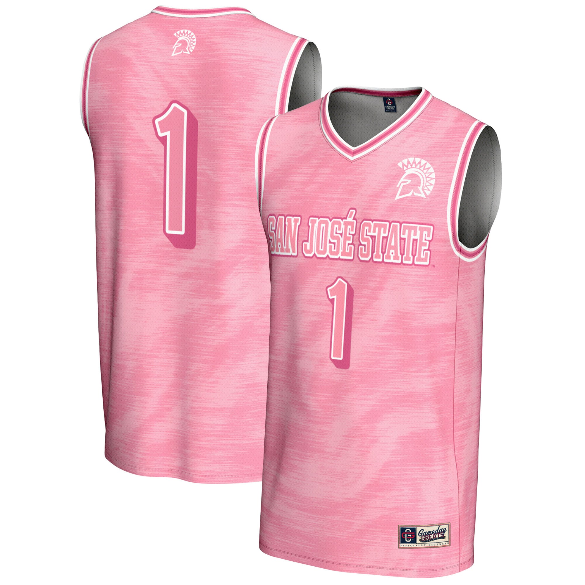 #1 San Jose State Spartans Unisex Lightweight Basketball Jersey Pink - front and back view