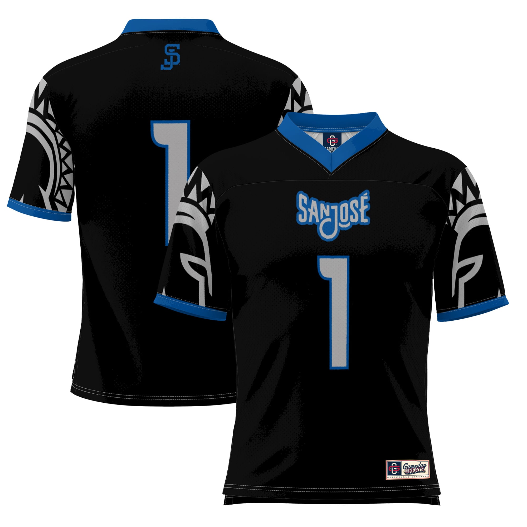 #1 San Jose State Spartans Youth Football Jersey Black - front and back view