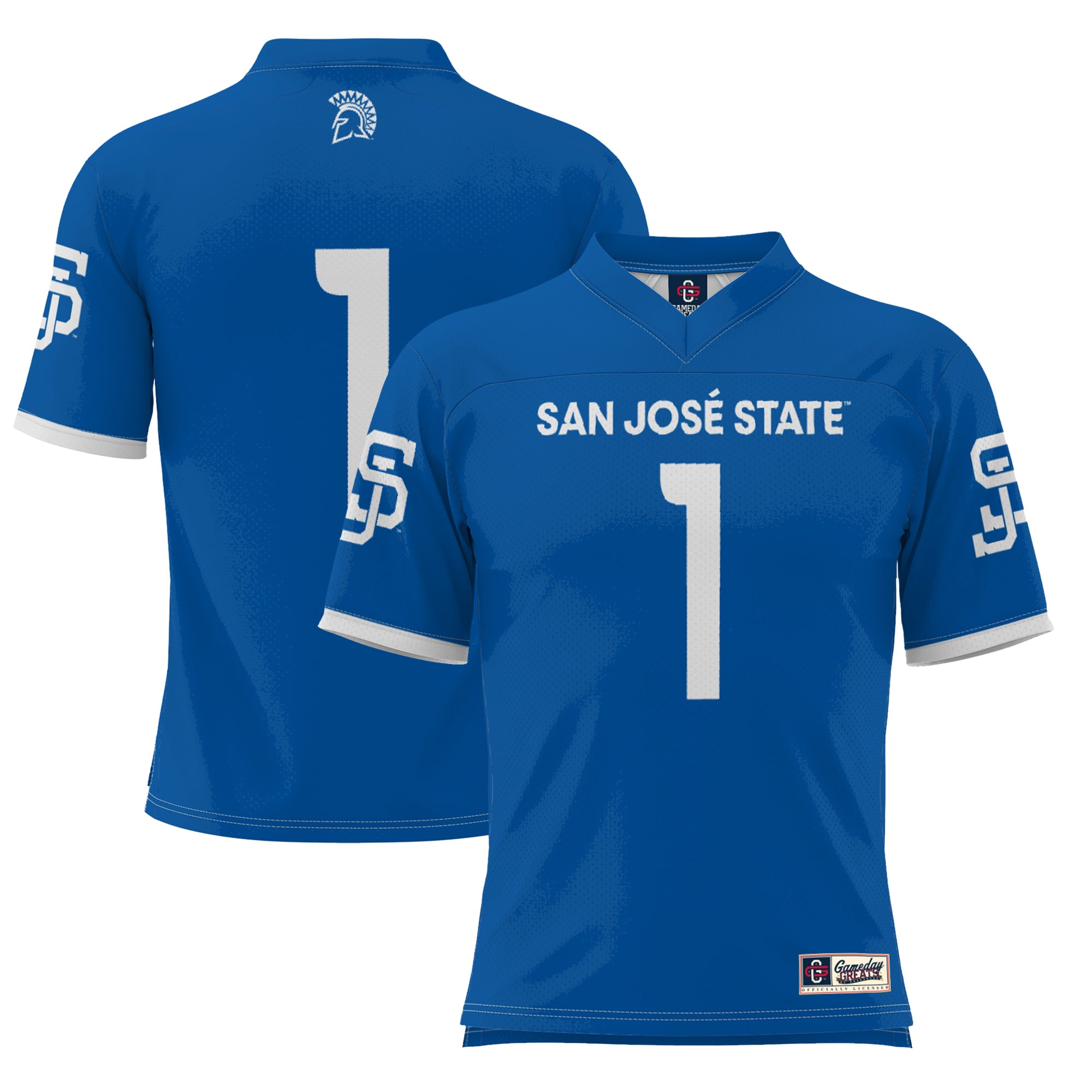 #1 San Jose State Spartans Youth Football Jersey Royal - front and back view