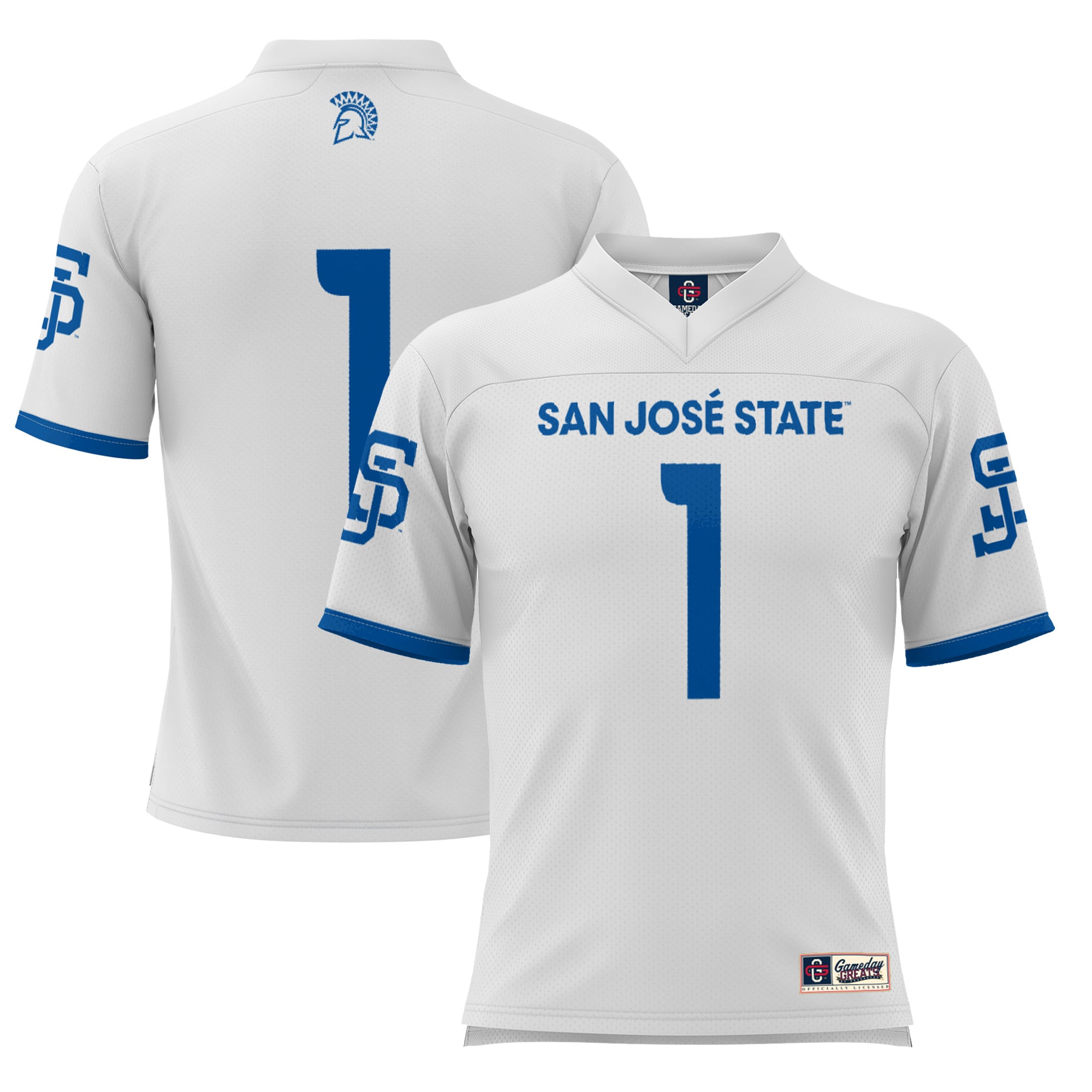 #1 San Jose State Spartans Youth Football Jersey White - front and back view