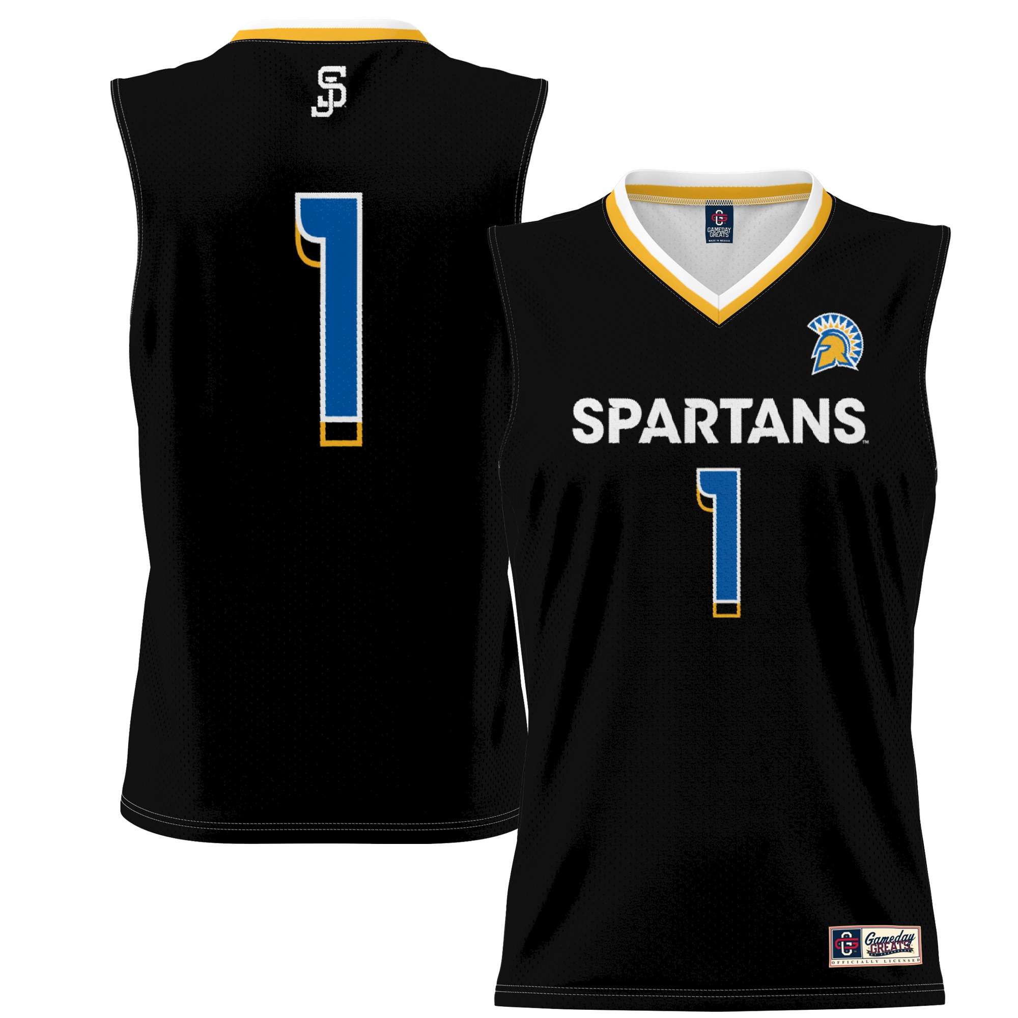 #1 San Jose State Spartans Youth Lightweight Basketball Jersey Black - front and back view