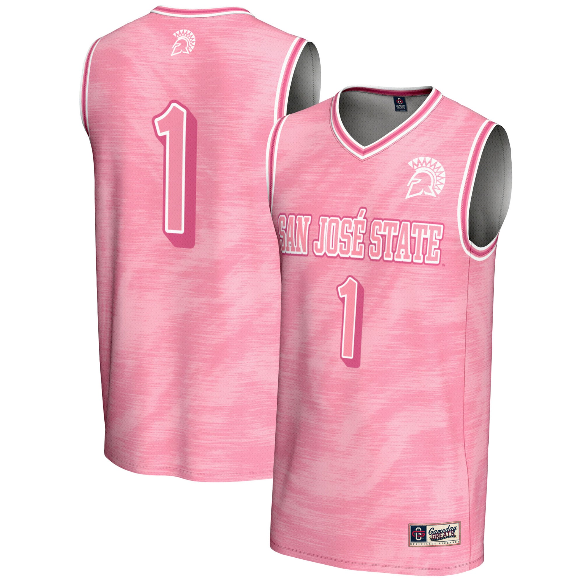 #1 San Jose State Spartans Youth Lightweight Basketball Jersey Pink - front and back view