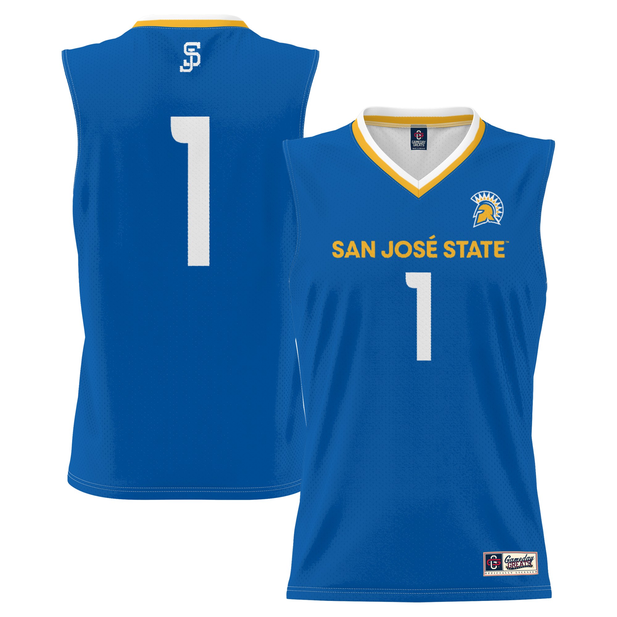 #1 San Jose State Spartans Youth Lightweight Basketball Jersey Royal - front and back view