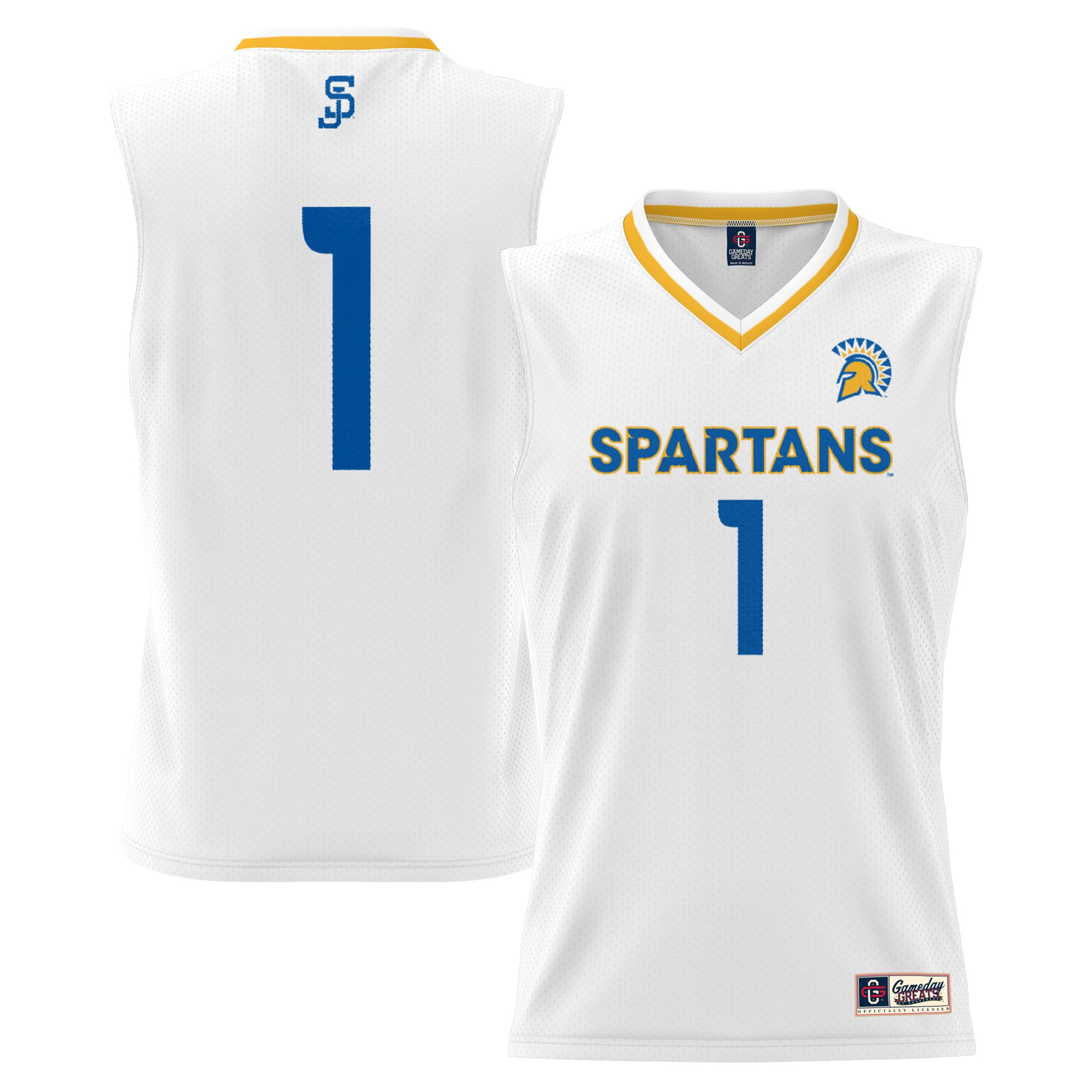 #1 San Jose State Spartans Youth Lightweight Basketball Jersey White - front and back view