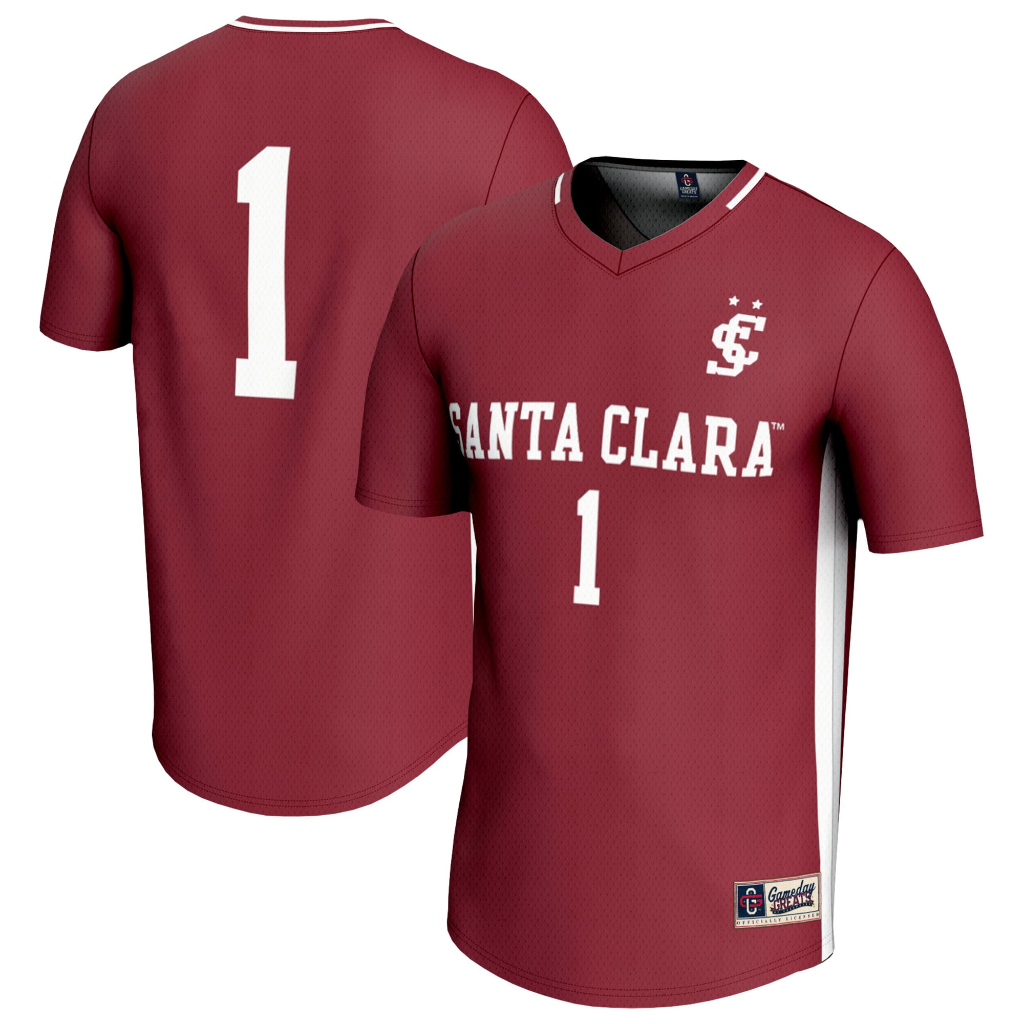 #1 Santa Clara Broncos Unisex Lightweight Soccer Fashion Jersey Maroon - front and back view