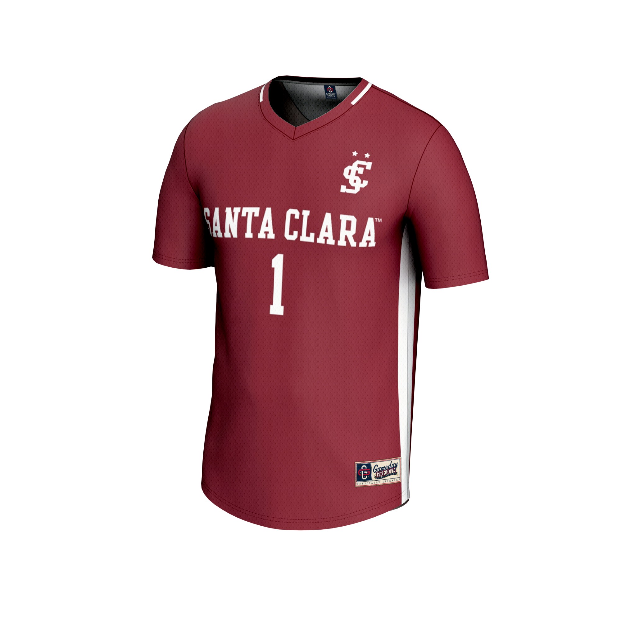 #1 Santa Clara Broncos Unisex Lightweight Soccer Fashion Jersey Maroon - front view