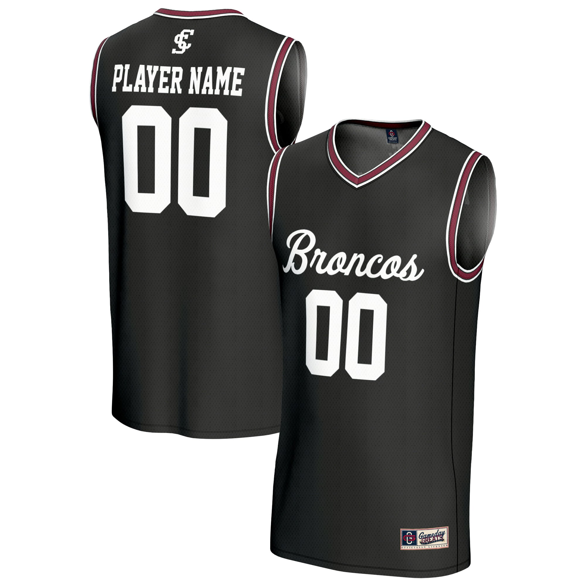 Santa Clara Broncos Unisex Men's Basketball Lightweight Jersey Black - front and back view