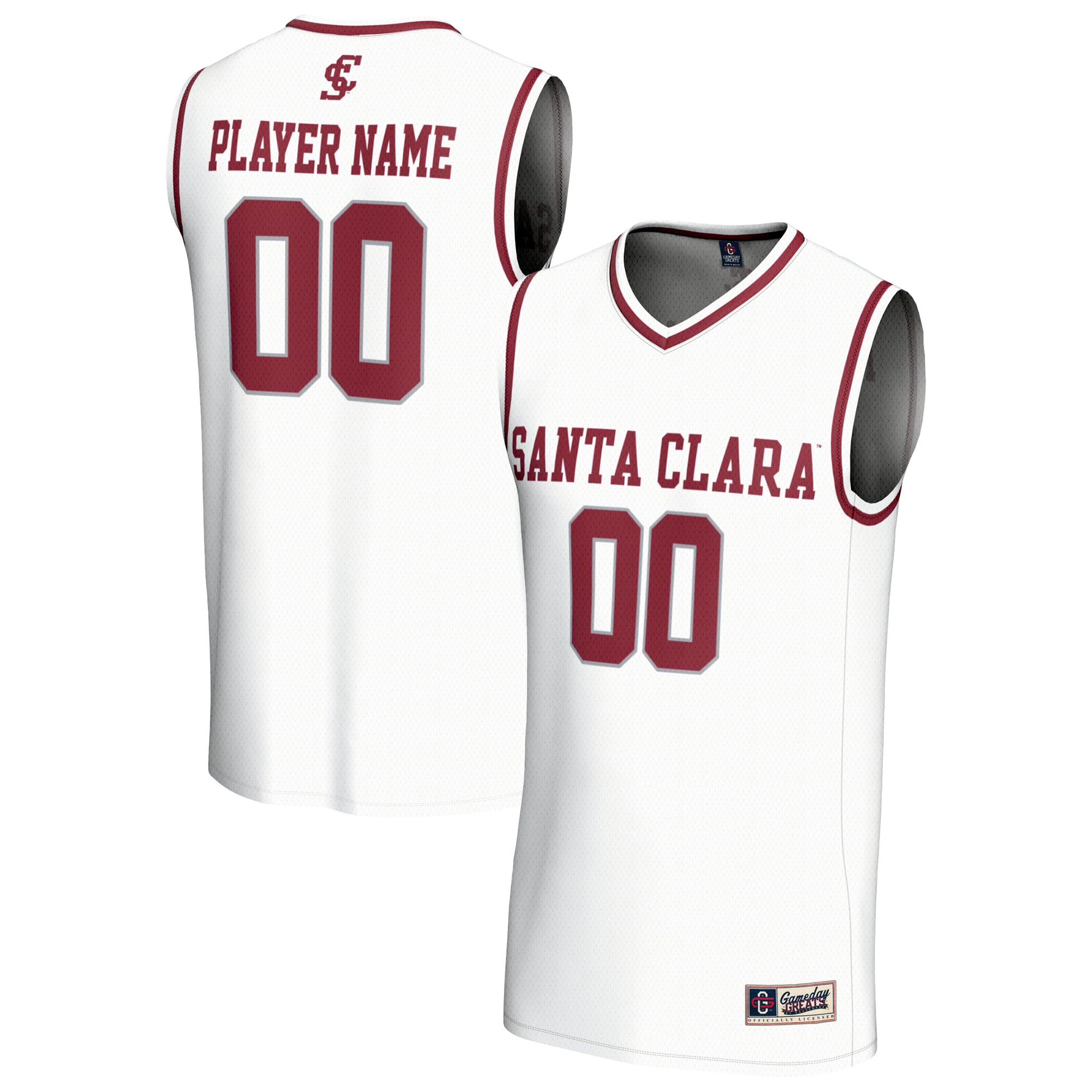 Santa Clara Broncos Unisex Men's Basketball Lightweight Jersey White - front and back view