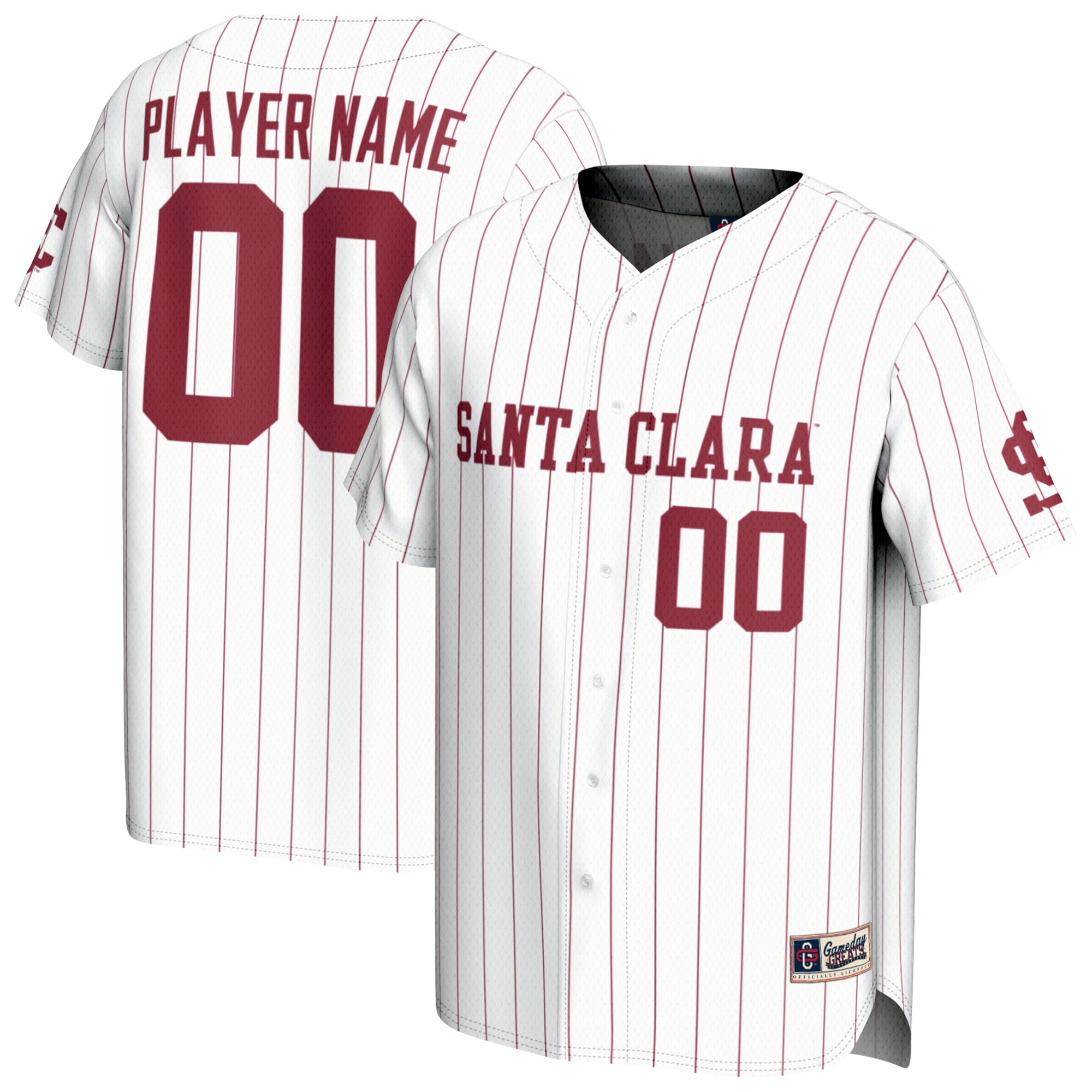 Santa Clara Broncos Youth Lightweight Collegiate Softball Fashion Jersey - front and back view