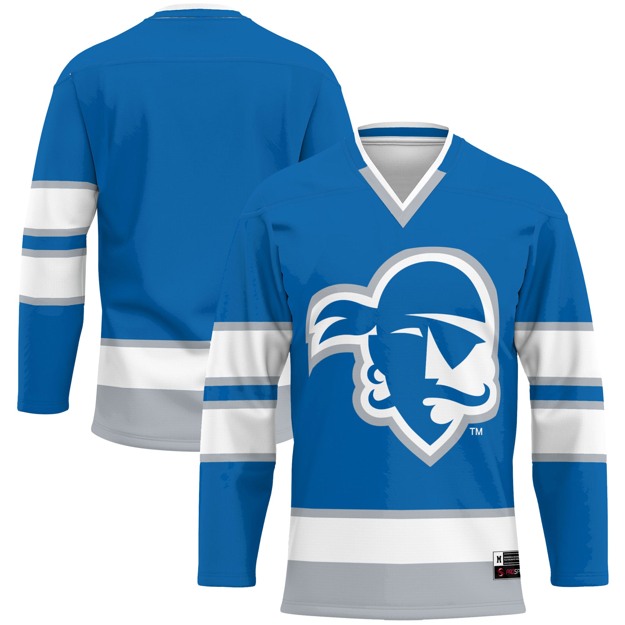 Seton Hall Pirates Hockey Jersey Blue - front and back view