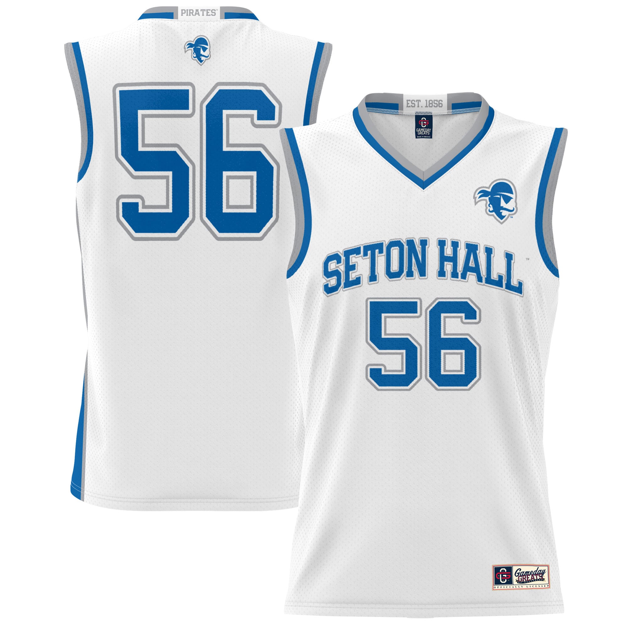 #56 Seton Hall Pirates Unisex Lightweight Basketball Jersey White - front and back view