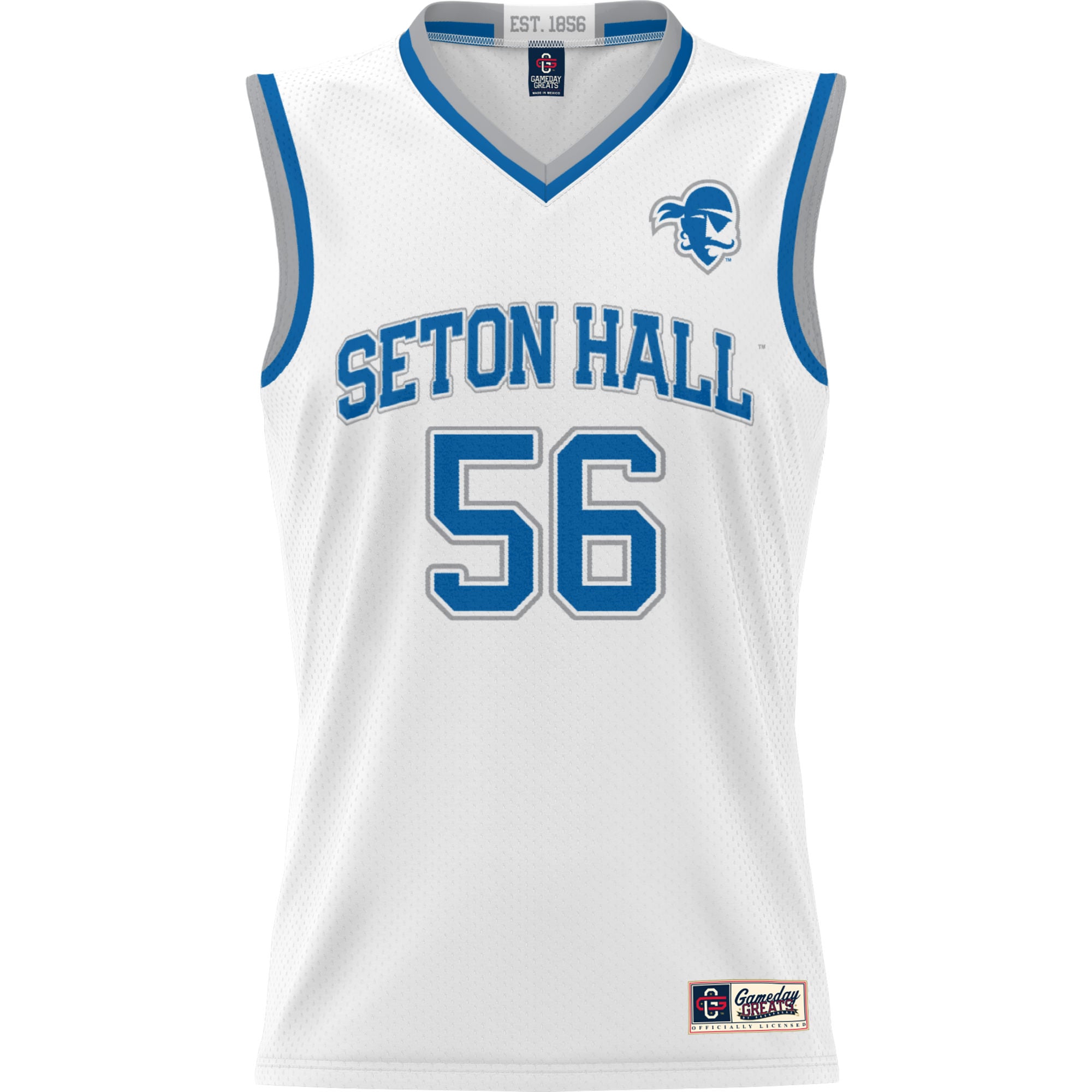 #56 Seton Hall Pirates Unisex Lightweight Basketball Jersey White - front view