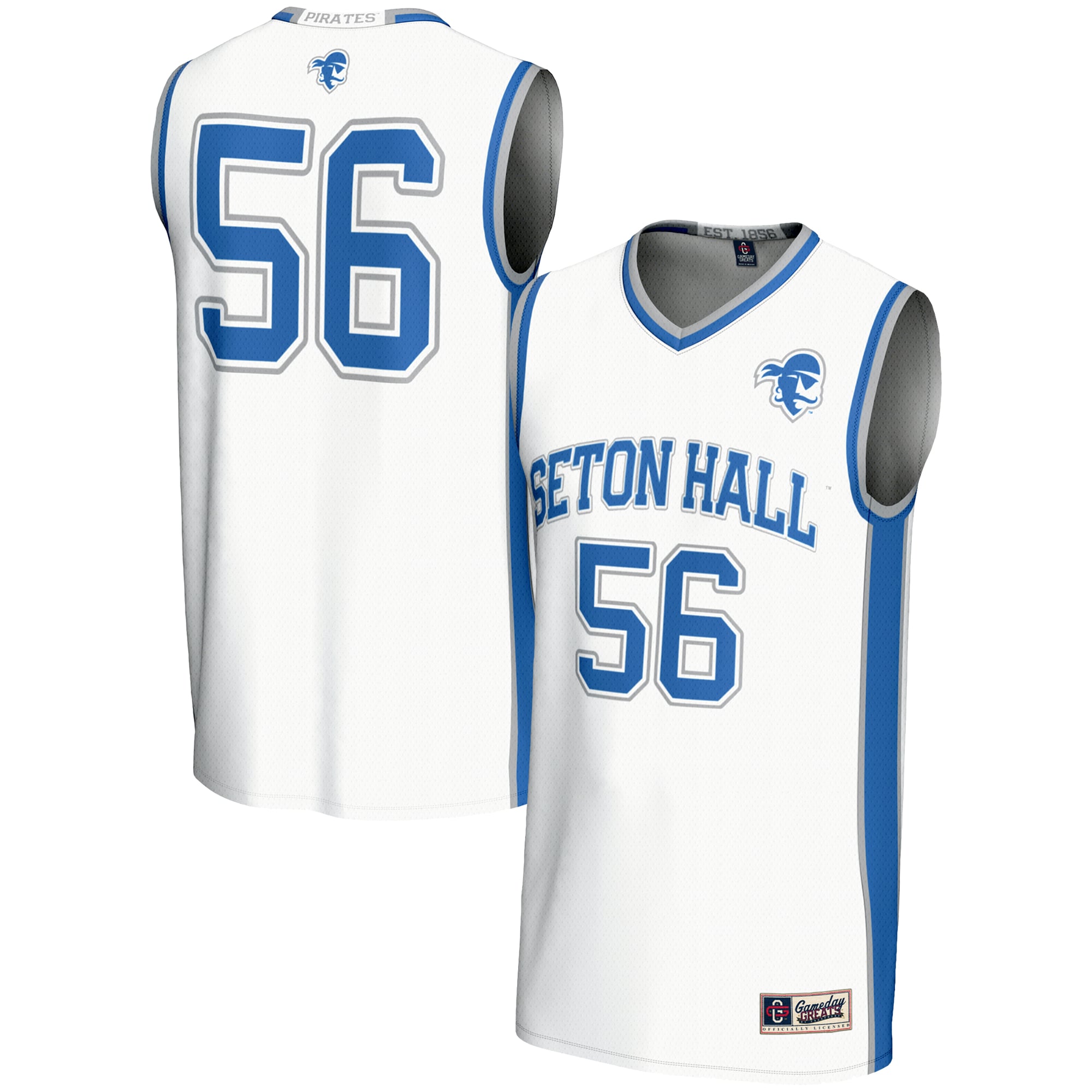 #56 Seton Hall Pirates Youth Lightweight Basketball Jersey White - front and back view