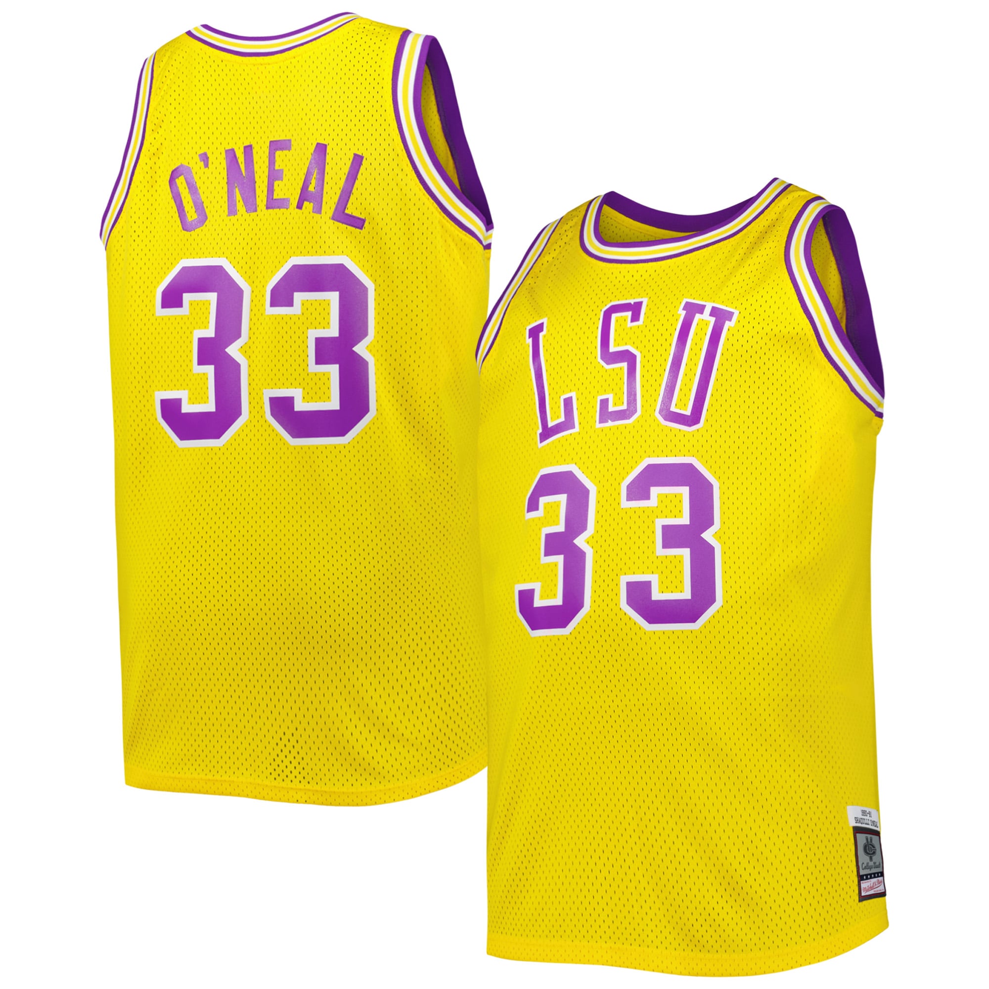 Shaquille O'Neal LSU Tigers 1990/91 Big & Tall Jersey Gold - front and back view