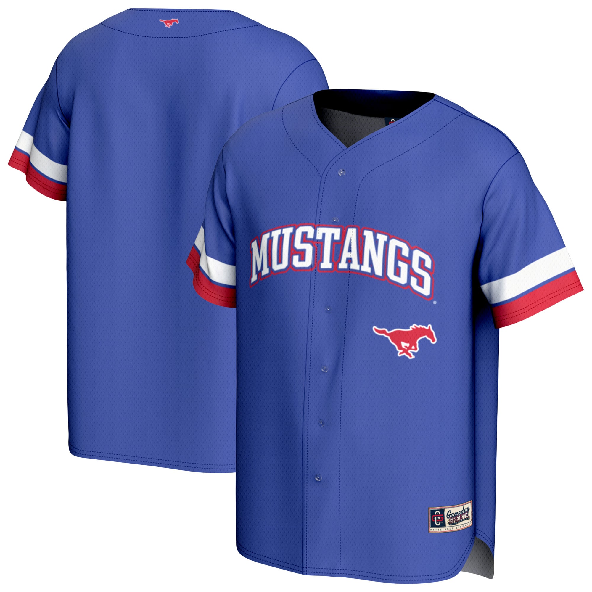 SMU Mustangs Baseball Jersey Royal - front and back view