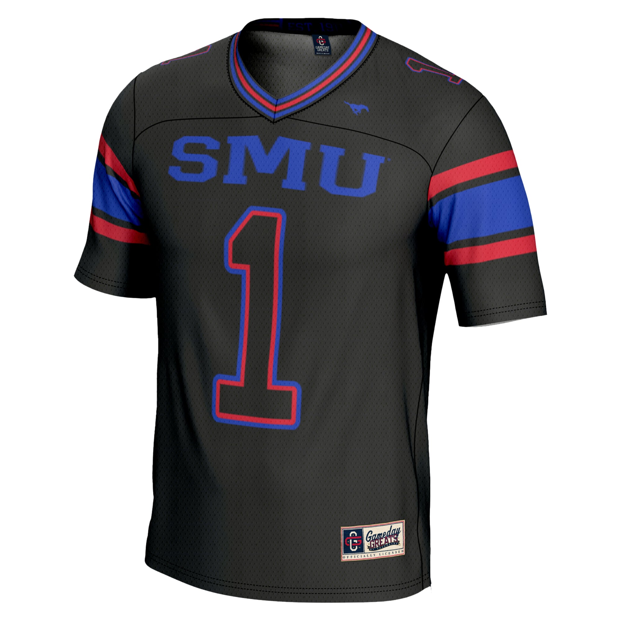 #1 SMU Mustangs Endzone Football Jersey Black - back view