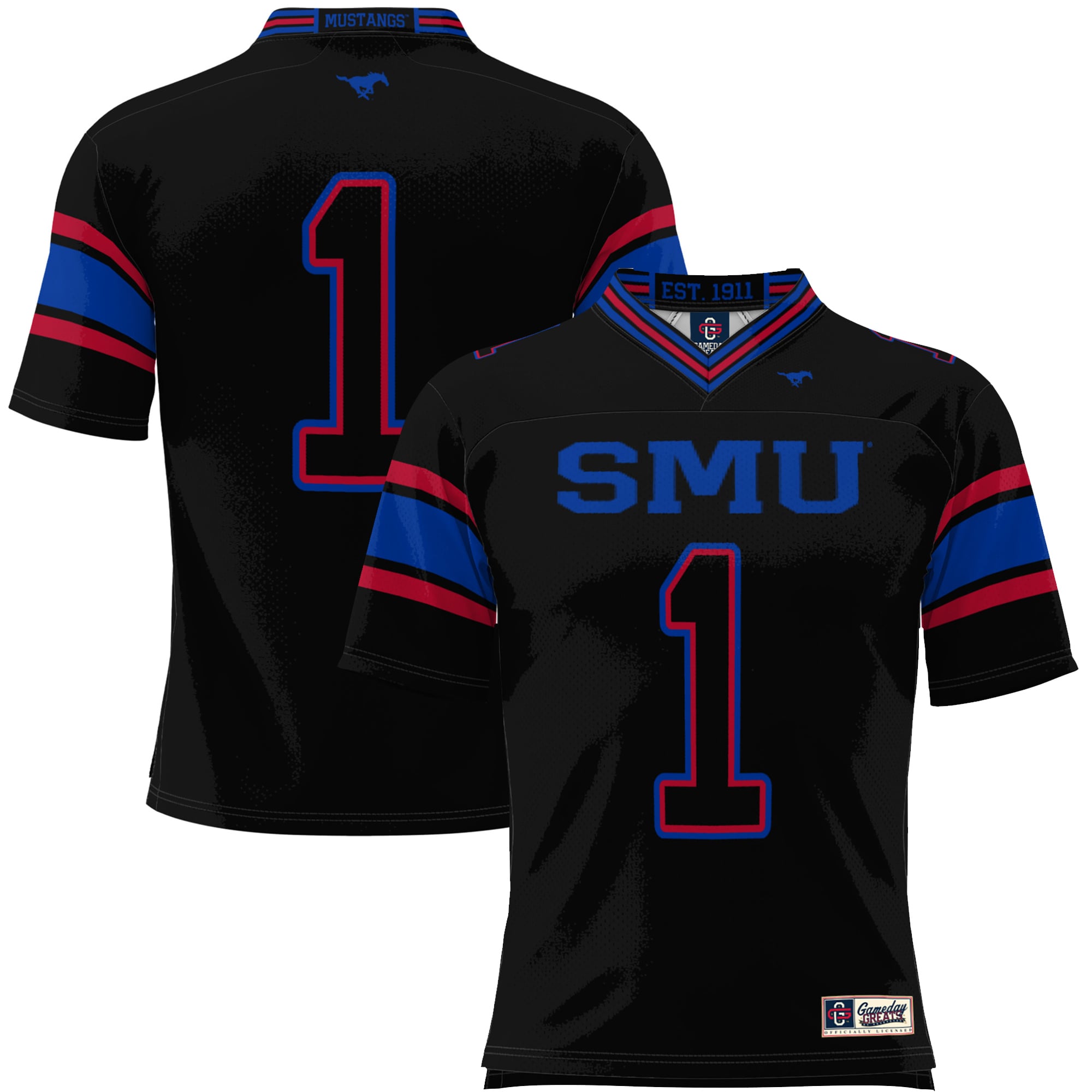 #1 SMU Mustangs Endzone Football Jersey Black - front view