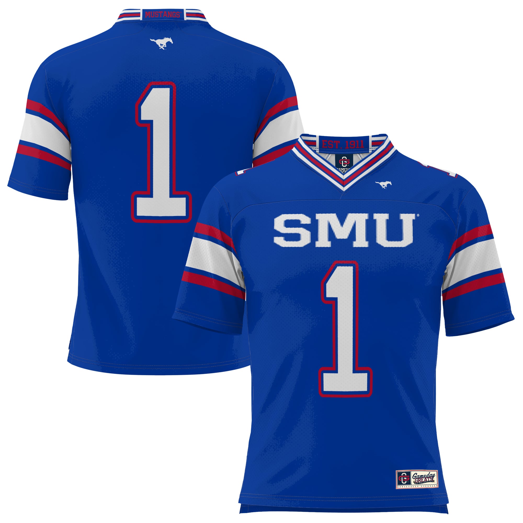#1 SMU Mustangs Endzone Football Jersey Royal - front view
