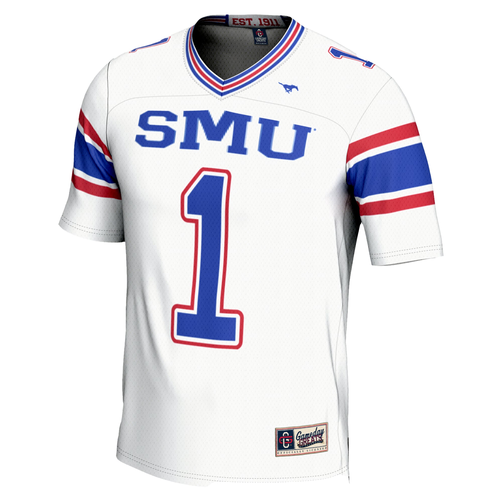 #1 SMU Mustangs Endzone Football Jersey White - back view