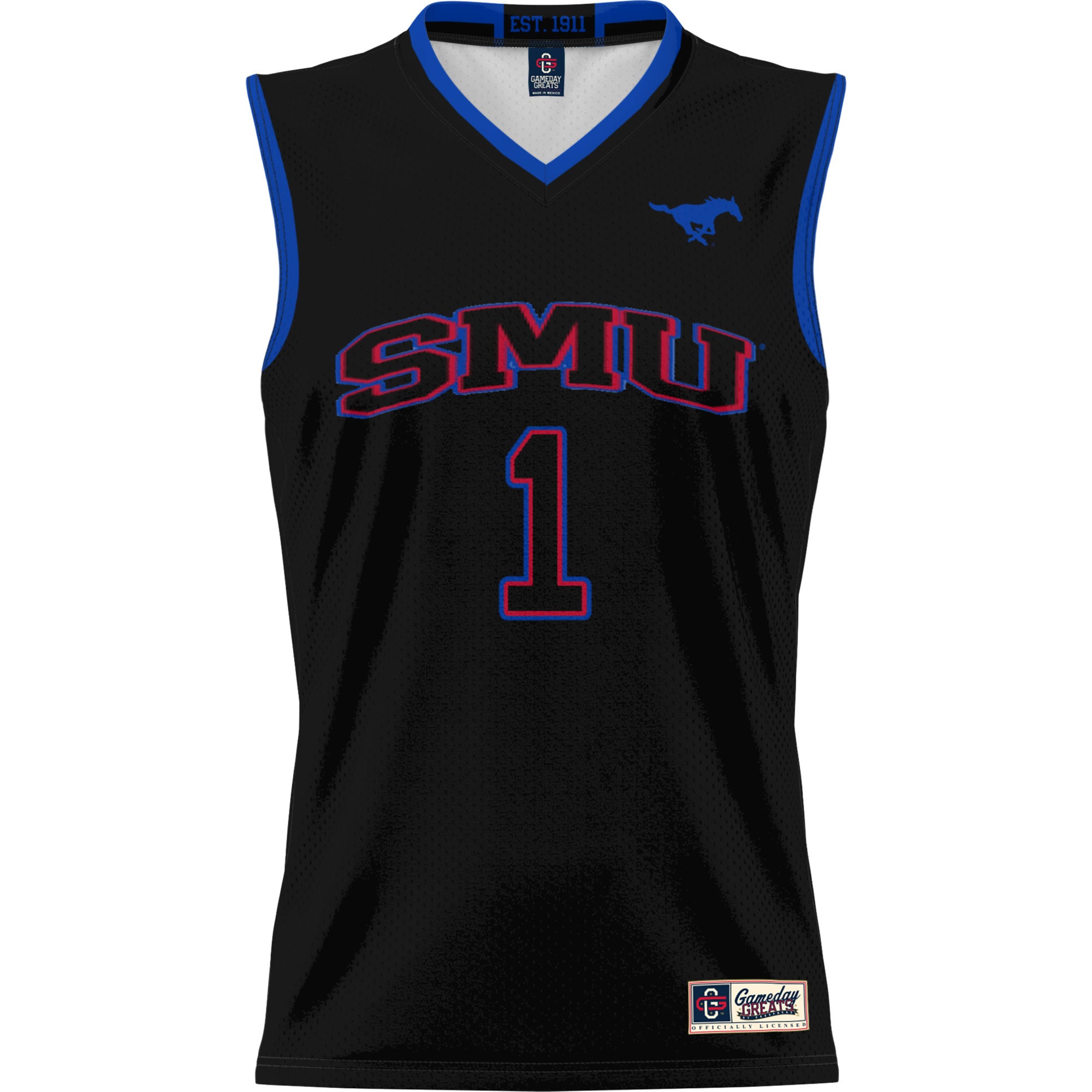 #1 SMU Mustangs Unisex Lightweight Basketball Jersey Black - front view