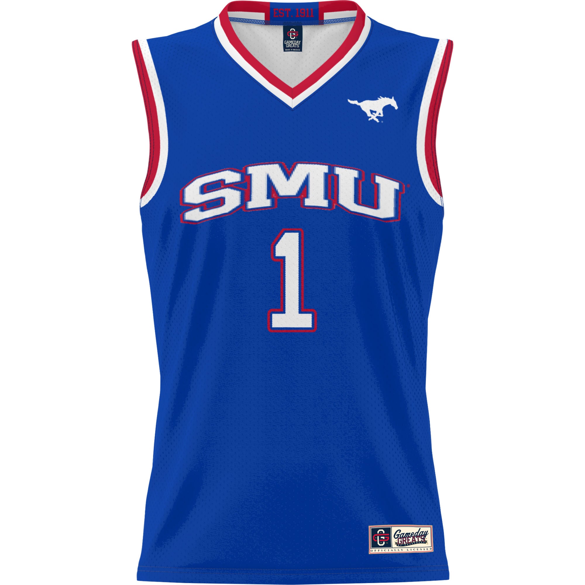 #1 SMU Mustangs Unisex Lightweight Basketball Jersey Royal - front view