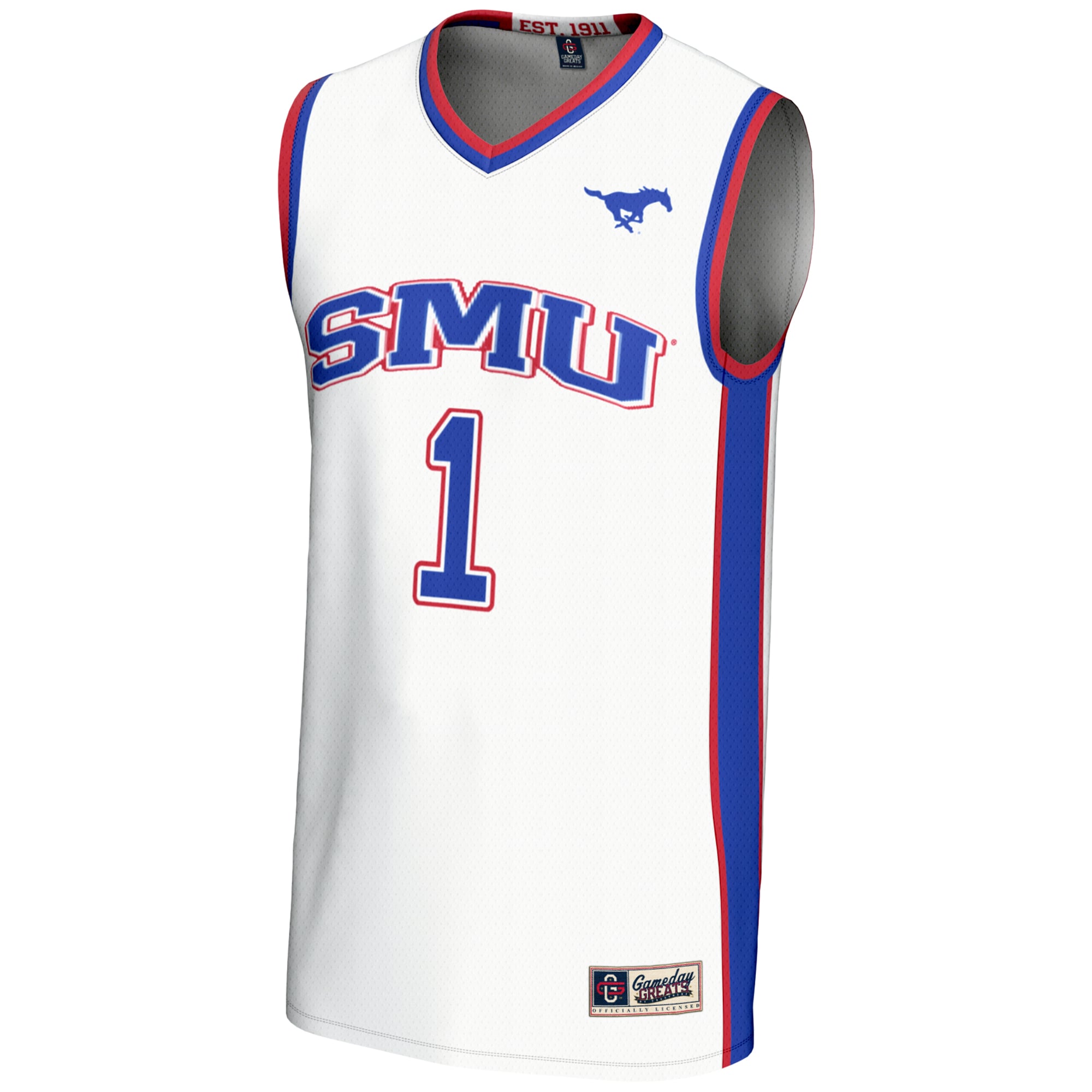 #1 SMU Mustangs Unisex Lightweight Basketball Jersey White - front view