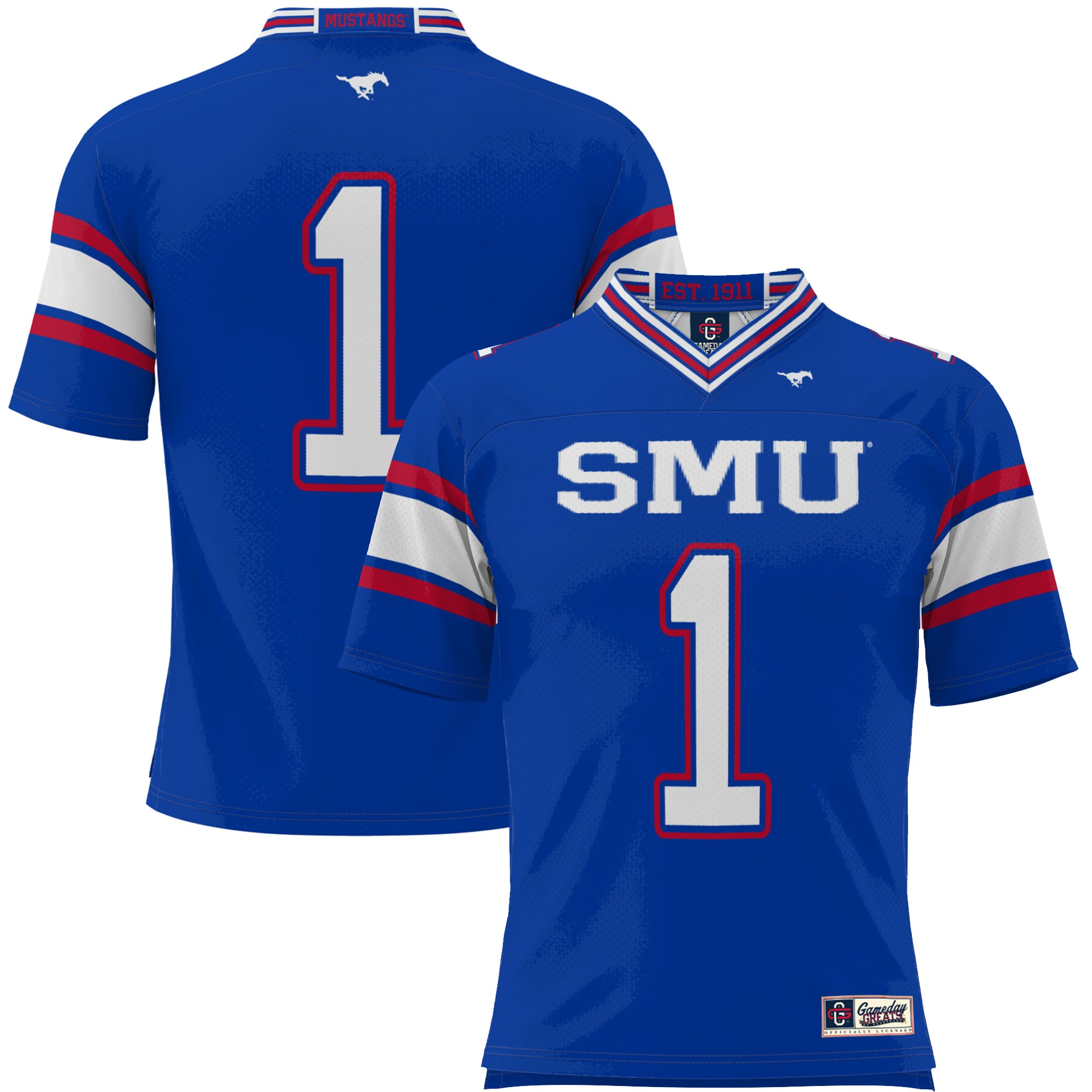 #1 SMU Mustangs Youth Endzone Football Jersey Blue - front view