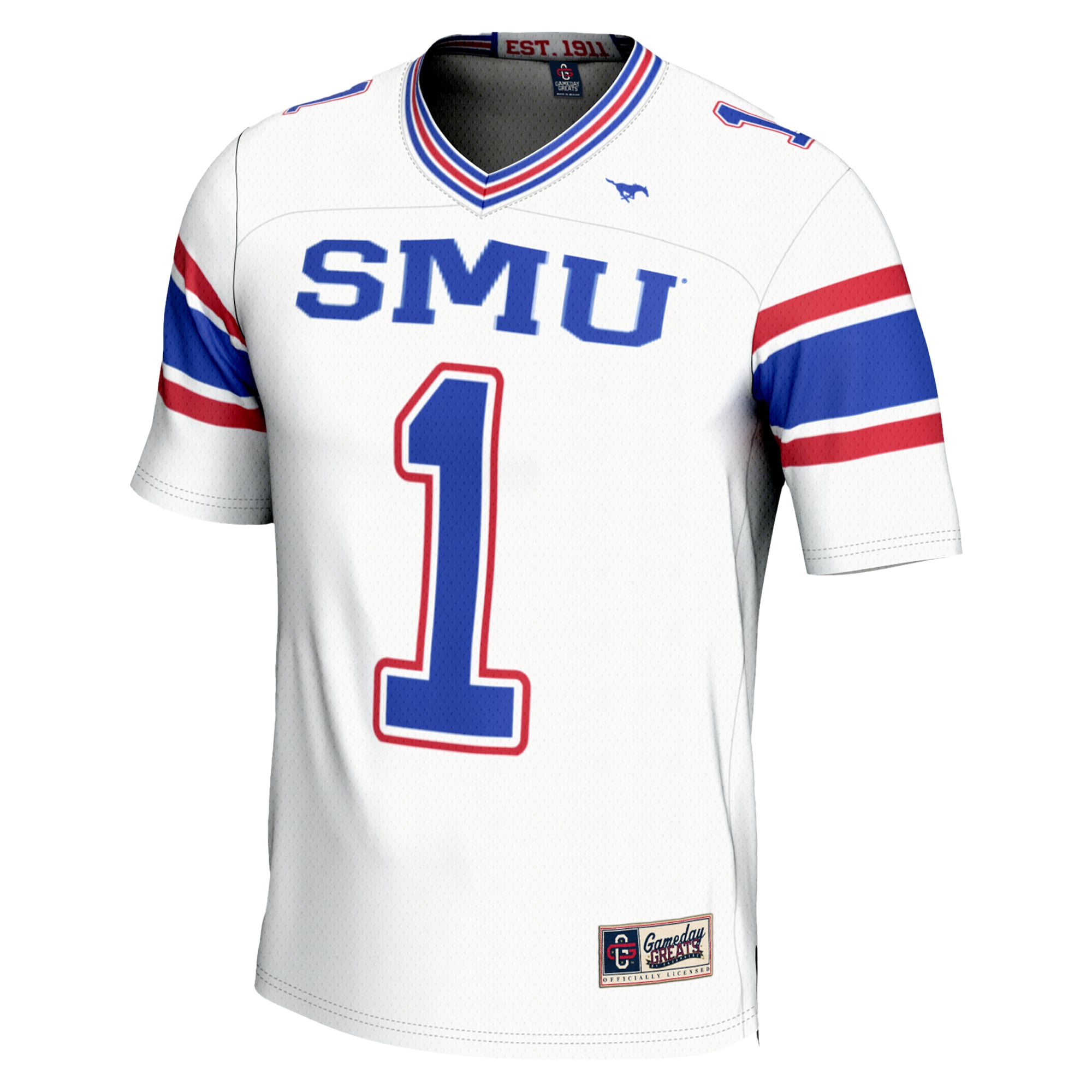 #1 SMU Mustangs Youth Endzone Football Jersey White - back view
