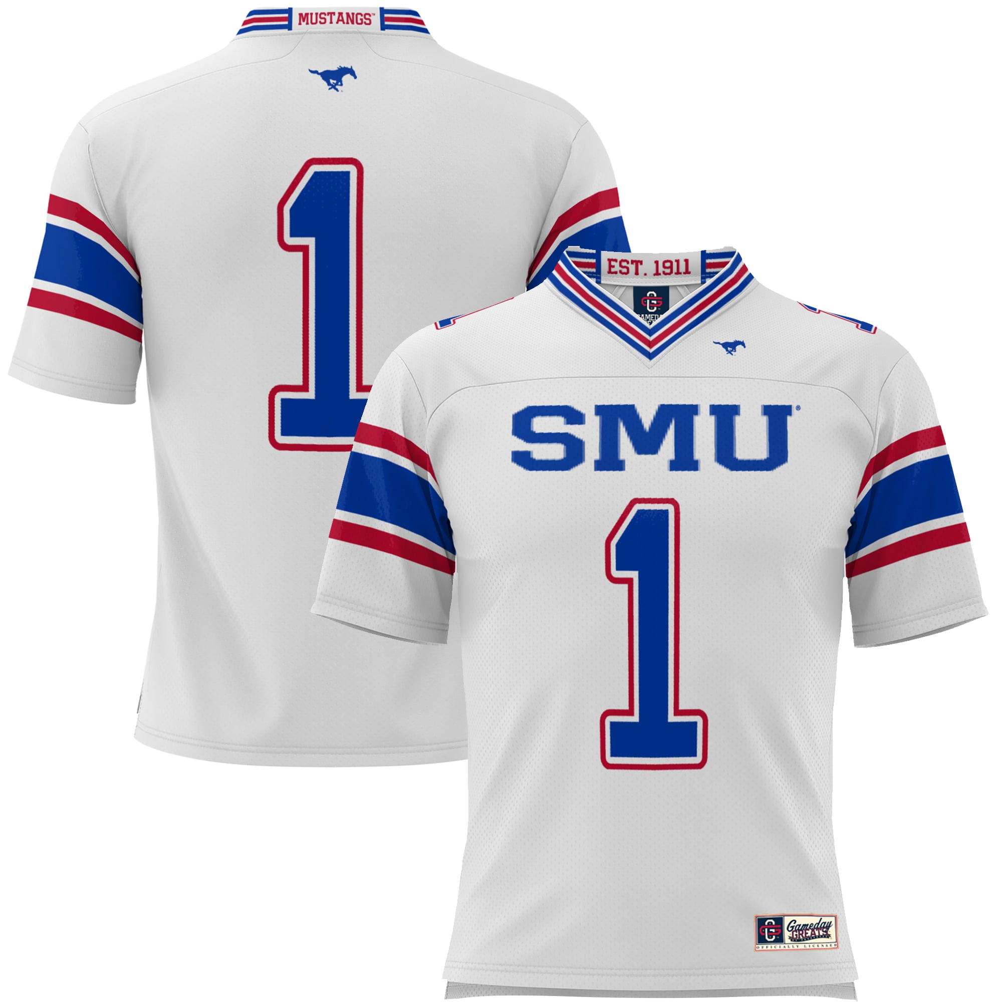 #1 SMU Mustangs Youth Endzone Football Jersey White - front view