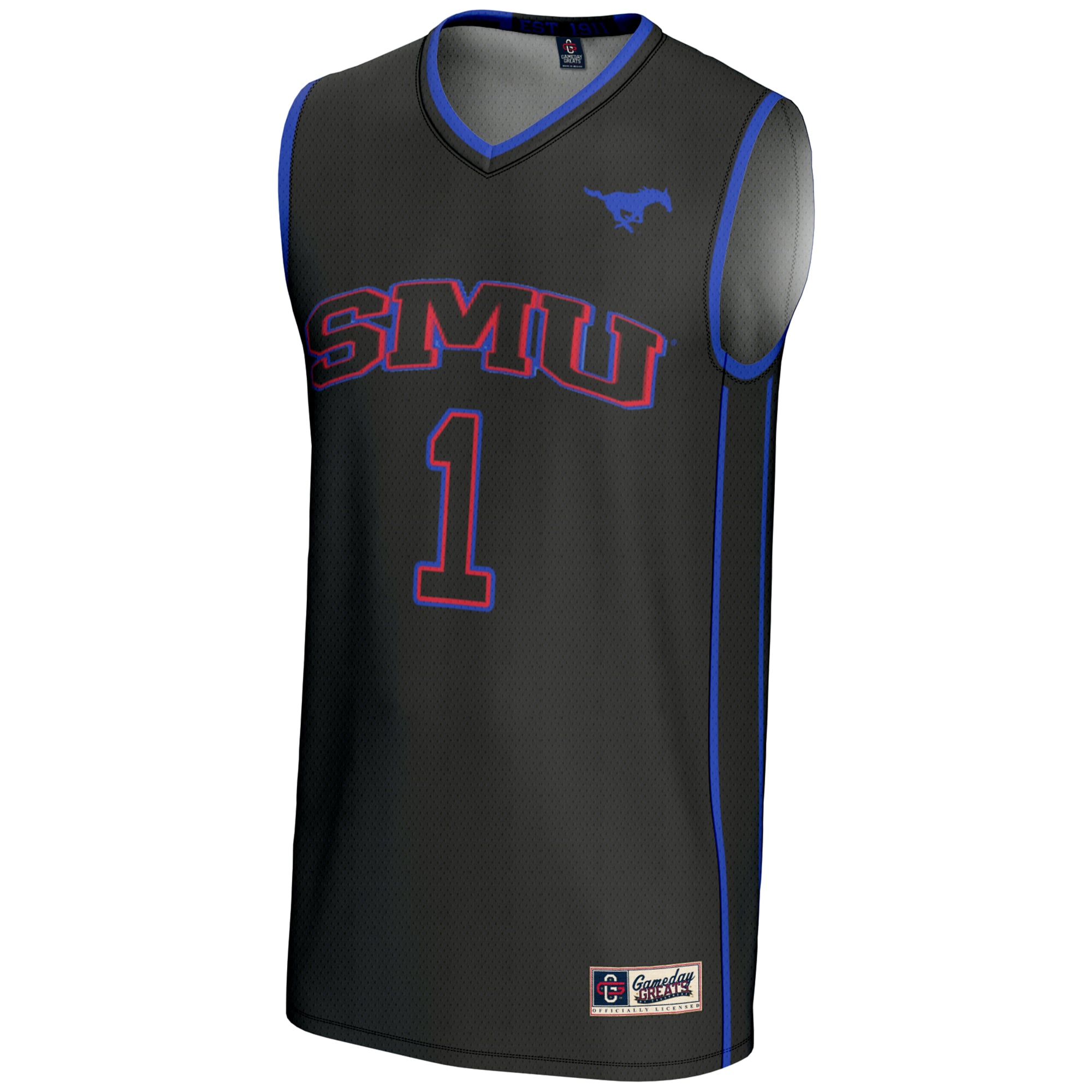 #1 SMU Mustangs Youth Lightweight Basketball Jersey Black - front view