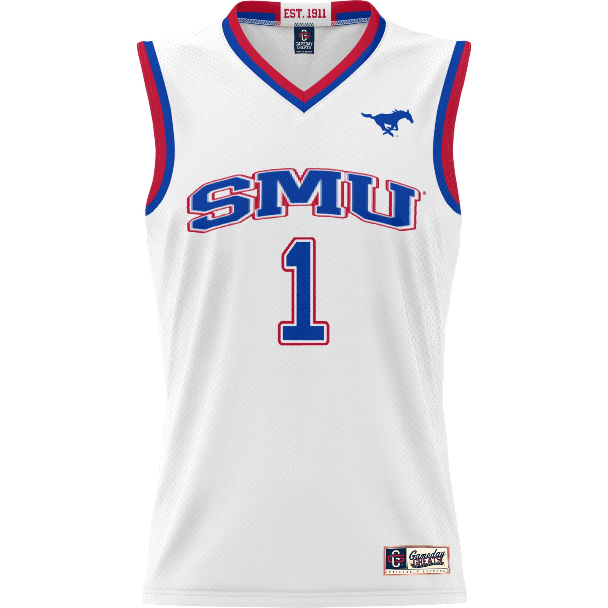 #1 SMU Mustangs Youth Lightweight Basketball Jersey White - front view