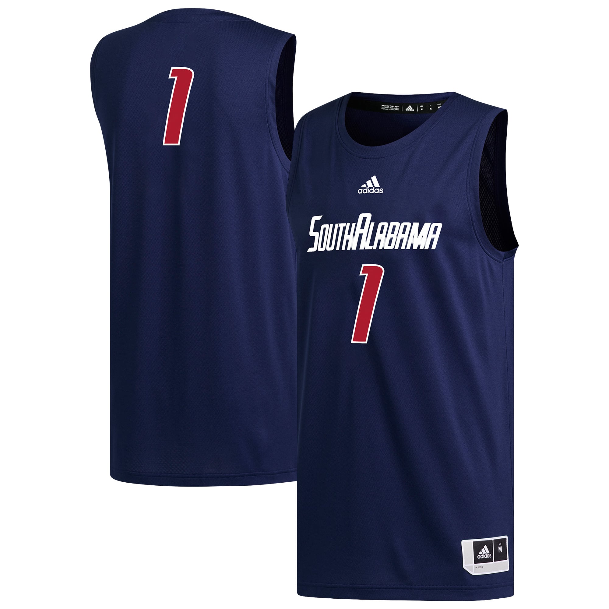 #1 South Alabama Jaguars Basketball Jersey Navy - front and back view