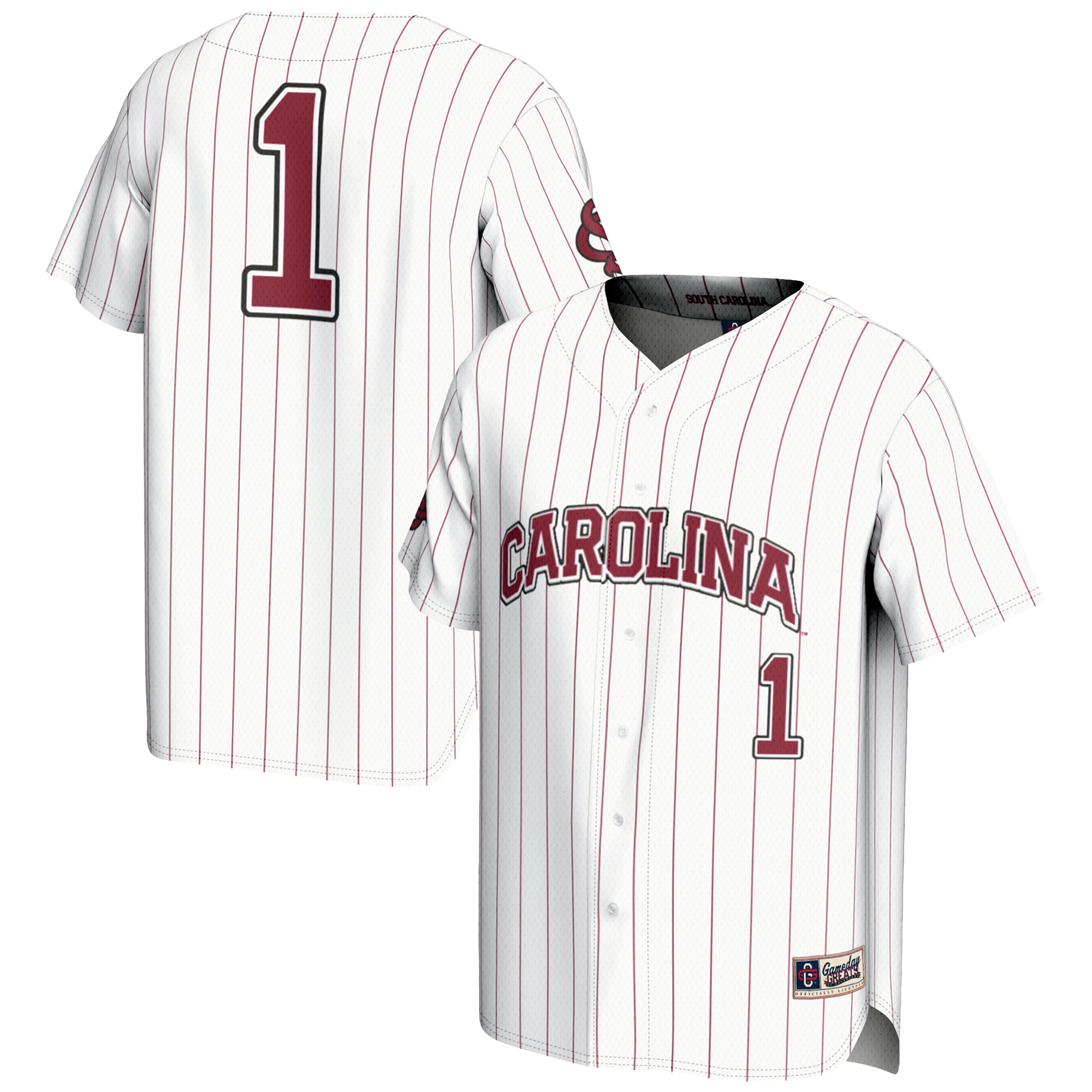 #1 South Carolina Gamecocks Lightweight Baseball Fashion Jersey White - front and back view