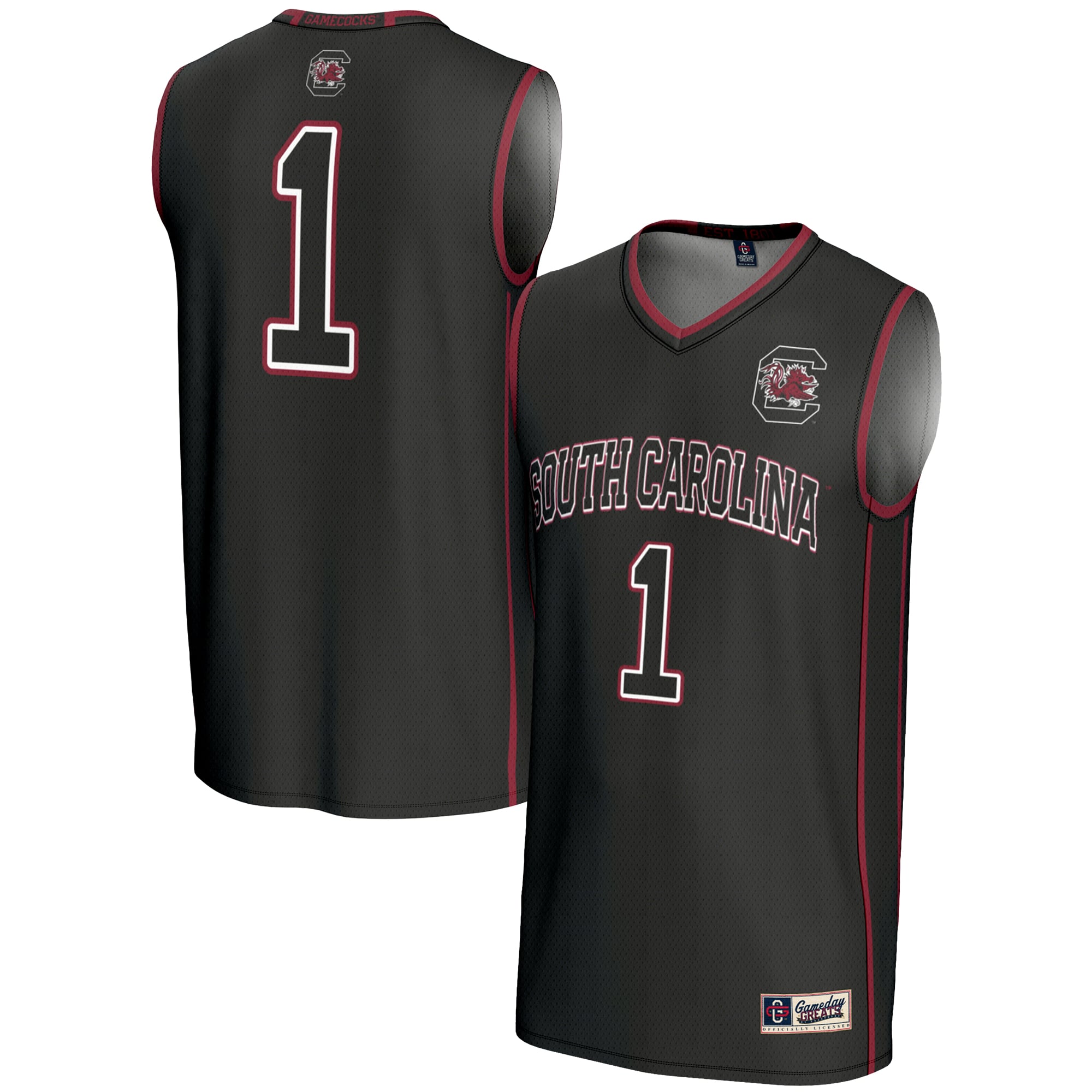 #1 South Carolina Gamecocks Unisex Lightweight Basketball Jersey Black - front and back view