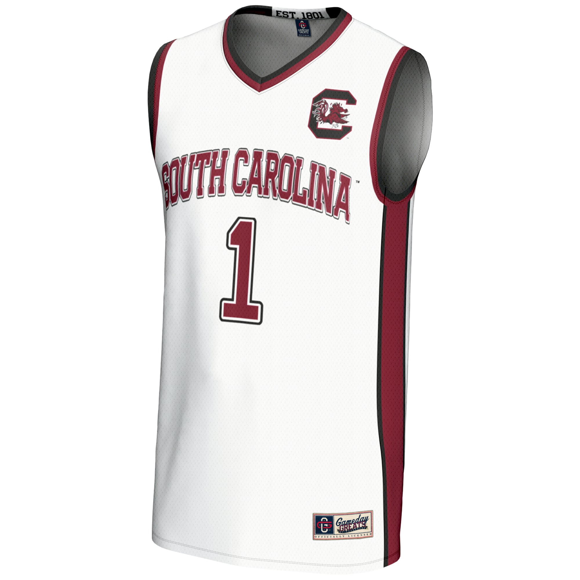 #1 South Carolina Gamecocks Unisex Lightweight Basketball Jersey White - front view