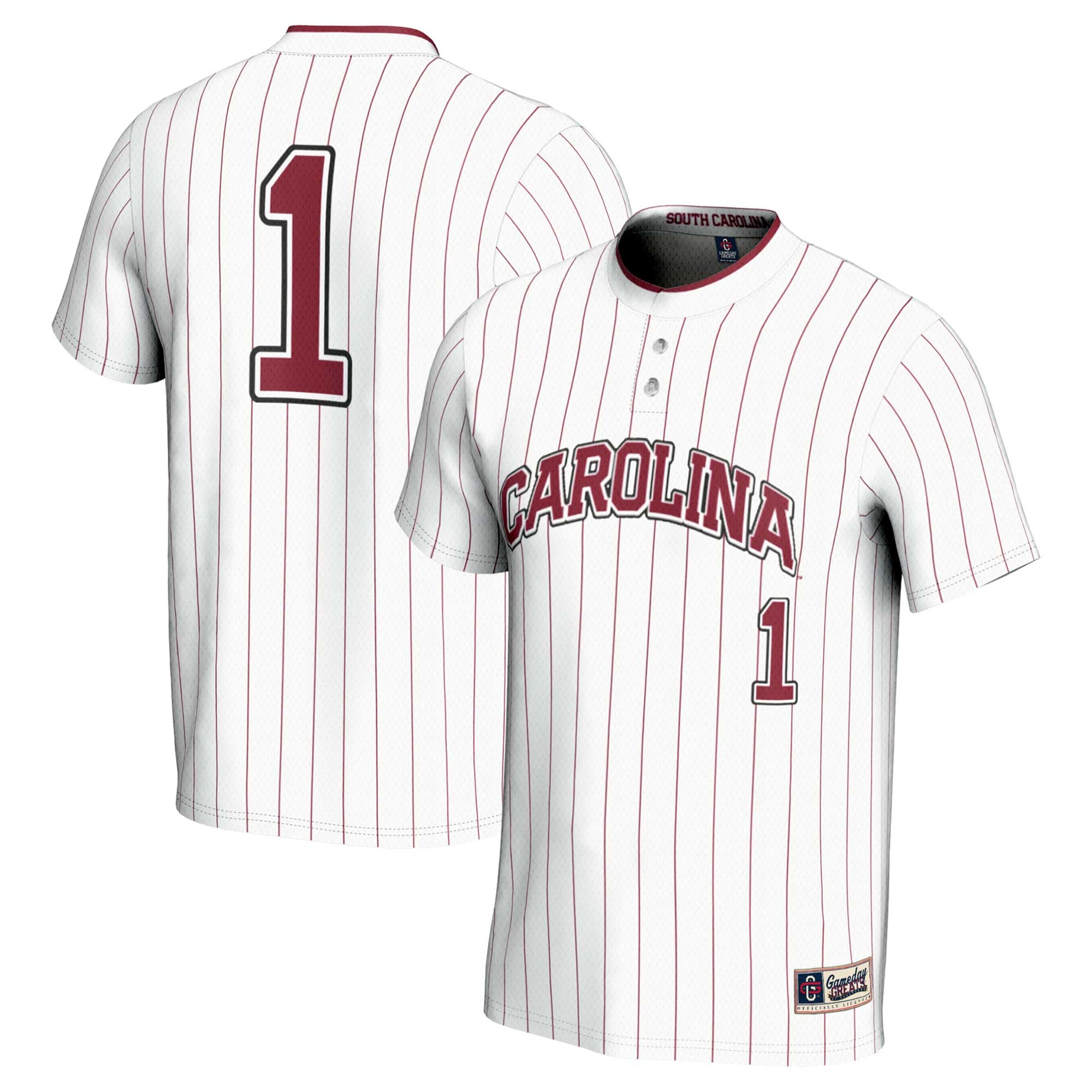 #1 South Carolina Gamecocks Unisex Lightweight Softball Jersey White - front and back view