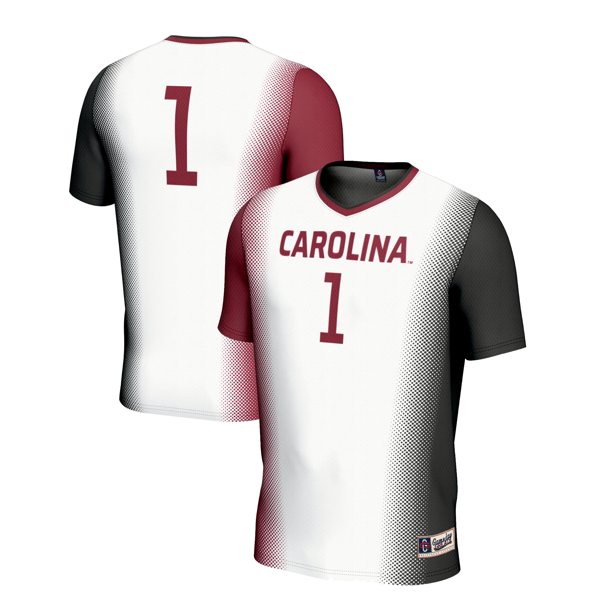 #1 South Carolina Gamecocks Unisex Lightweight Women's Soccer Jersey White - front and back view