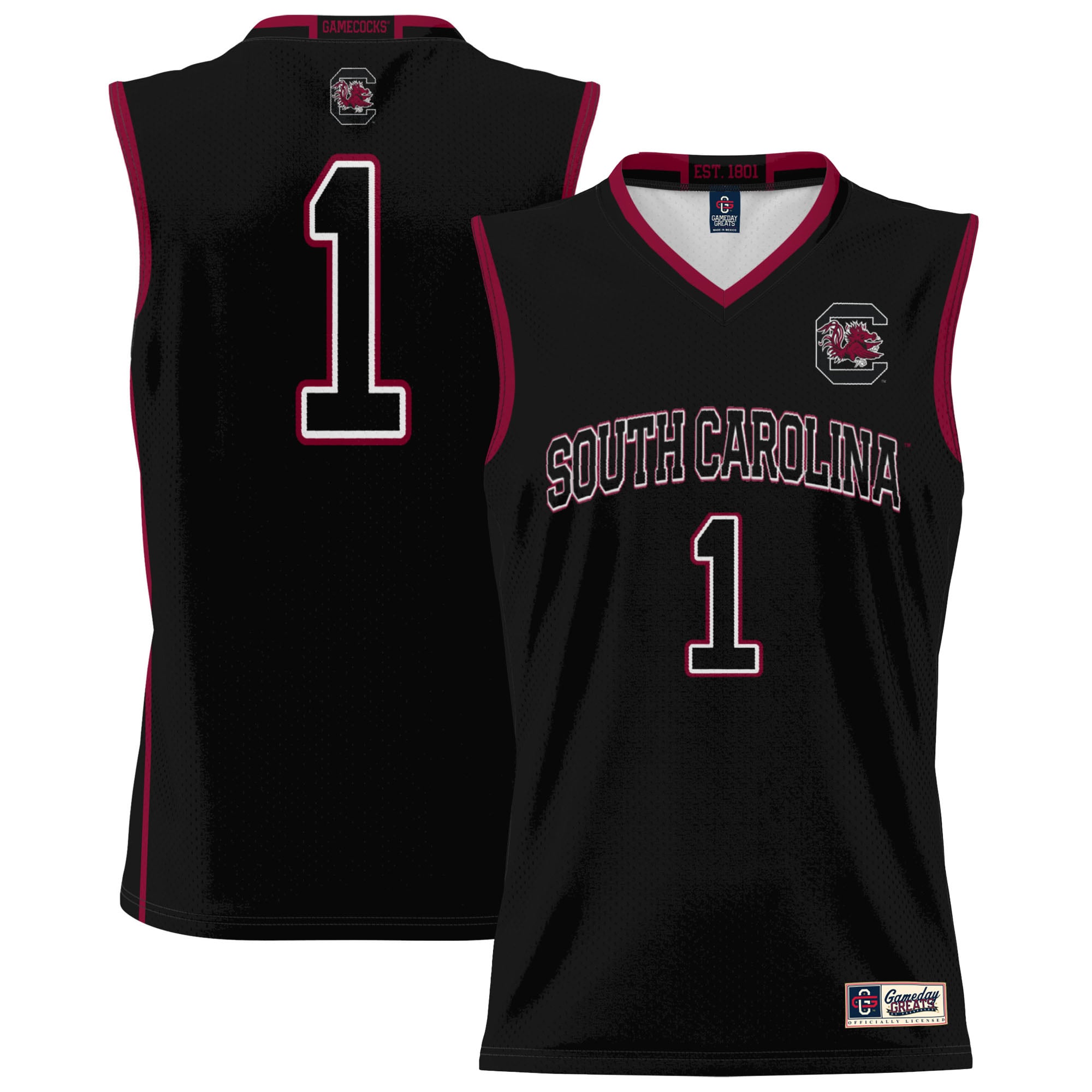 #1 South Carolina Gamecocks Youth Lightweight Basketball Jersey Black - front and back view